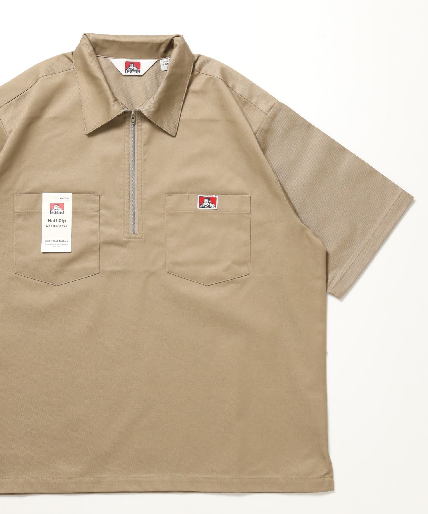BEN DAVIS / WHITE LABEL 1/2ZIP S/S SHIRT ナバル トップス シャツ・ブラウス ブラック ブルー ネイビー ベージュ【送料無料】