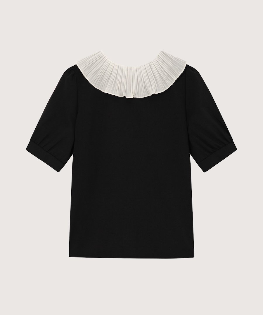 LA POMME petit French Contrast Ruffle Collar T/フレンチコントラストラッフルカラーT ラポミ・プチ トップス カットソー・Tシャツ ブラック