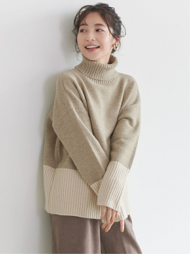 coca バイカラータートルネックニット コカ トップス ニット ベージュ ブルーのサムネイル