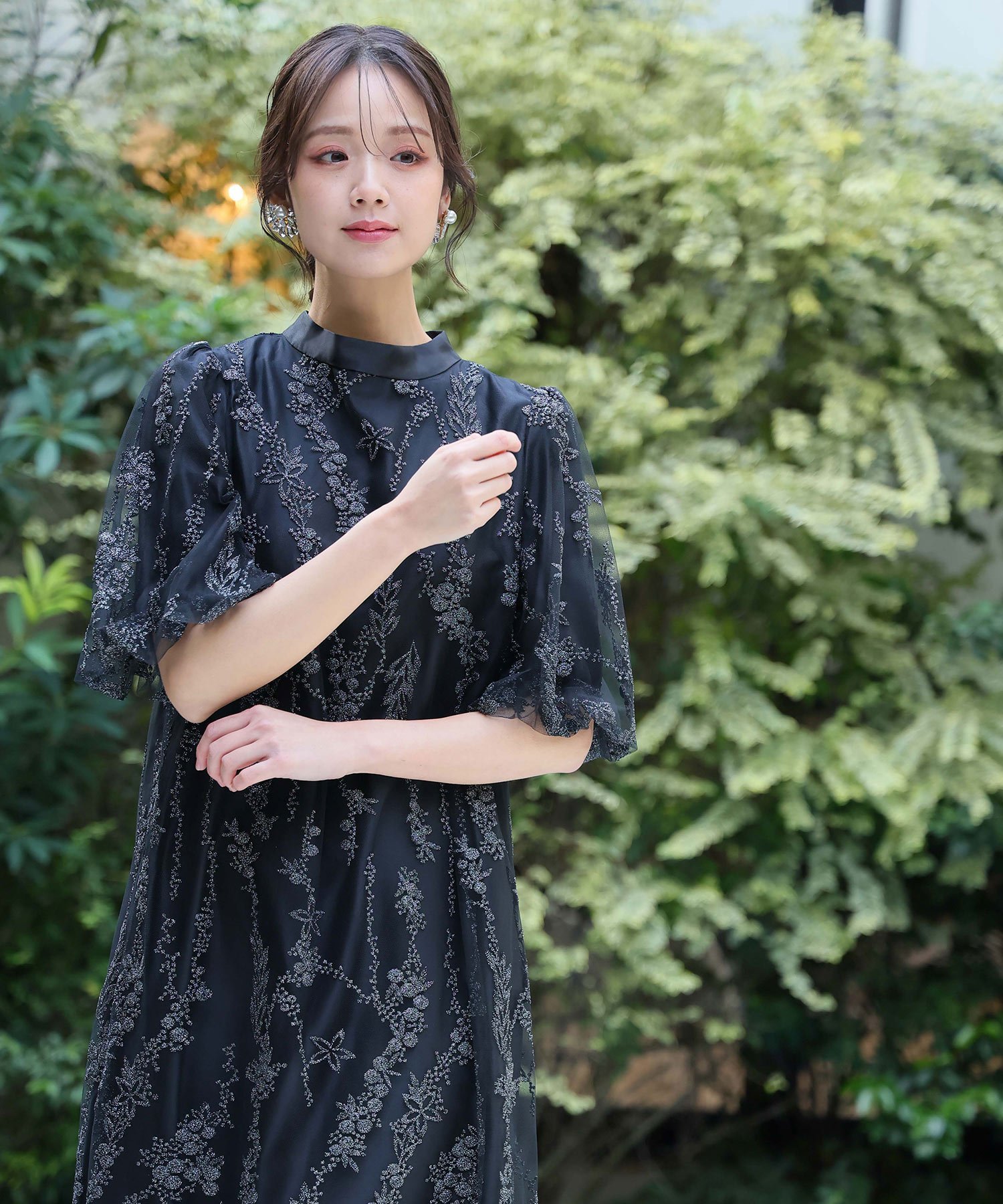 PourVous 総刺繍テントラインドレス結婚式オケージョンドレス同窓会パーティードレスお呼ばれ プールヴ..