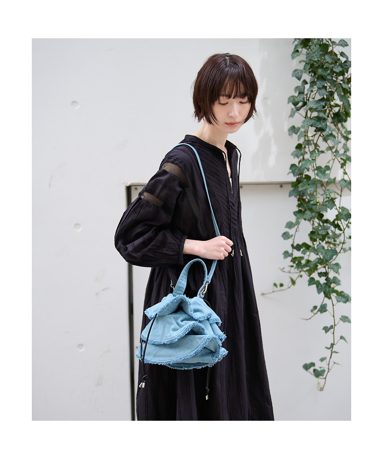 Rouge vif la cle 【Ampersand / アンパサンド】Denim frilr bag ME- ルージュ・ヴィフ ラクレ バッグ ショルダーバッグ ネイビー【送料無料】
