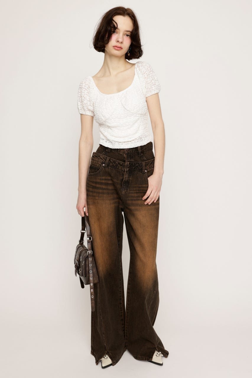 【SALE／50%OFF】SLY PUFF SLEEVE GATHER CUT トップス スライ トップス カットソー・Tシャツ ホワイト ブラック【送料無料】
