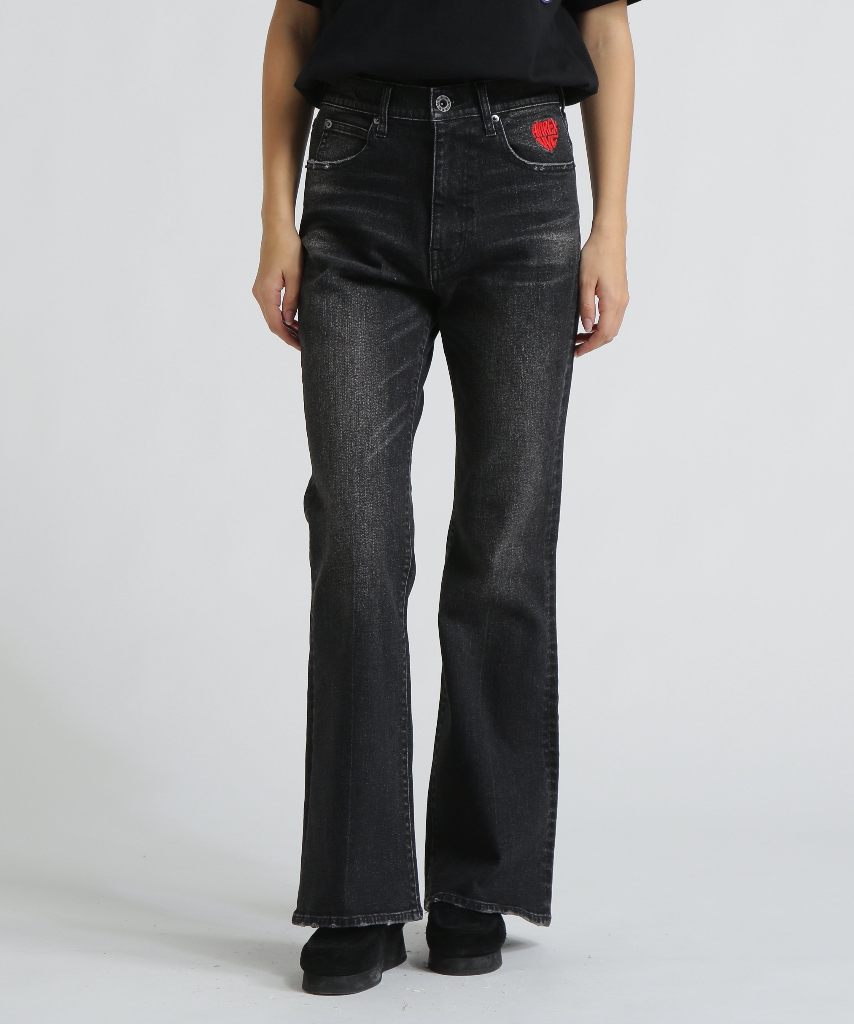 《直営店限定》DENIM FLARE PANTS/デニムフレアーパンツ アヴィレックス パンツ ジーンズ・デニムパンツ ブラック
