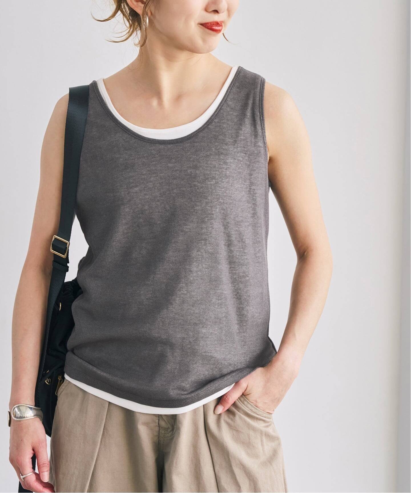 Spick & Span 《2枚セット》レイヤードタンクトップ スピックアンドスパン トップス ノースリーブ・タンクトップ ネイビー グレー