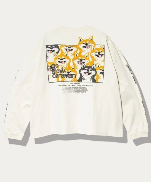 USA/C スクエアLOGOバックプリントミドル LSTEE (WOMENS) ゴースローキャラバン トップス カットソー・Tシャツ ブラック オレンジ ホワイト