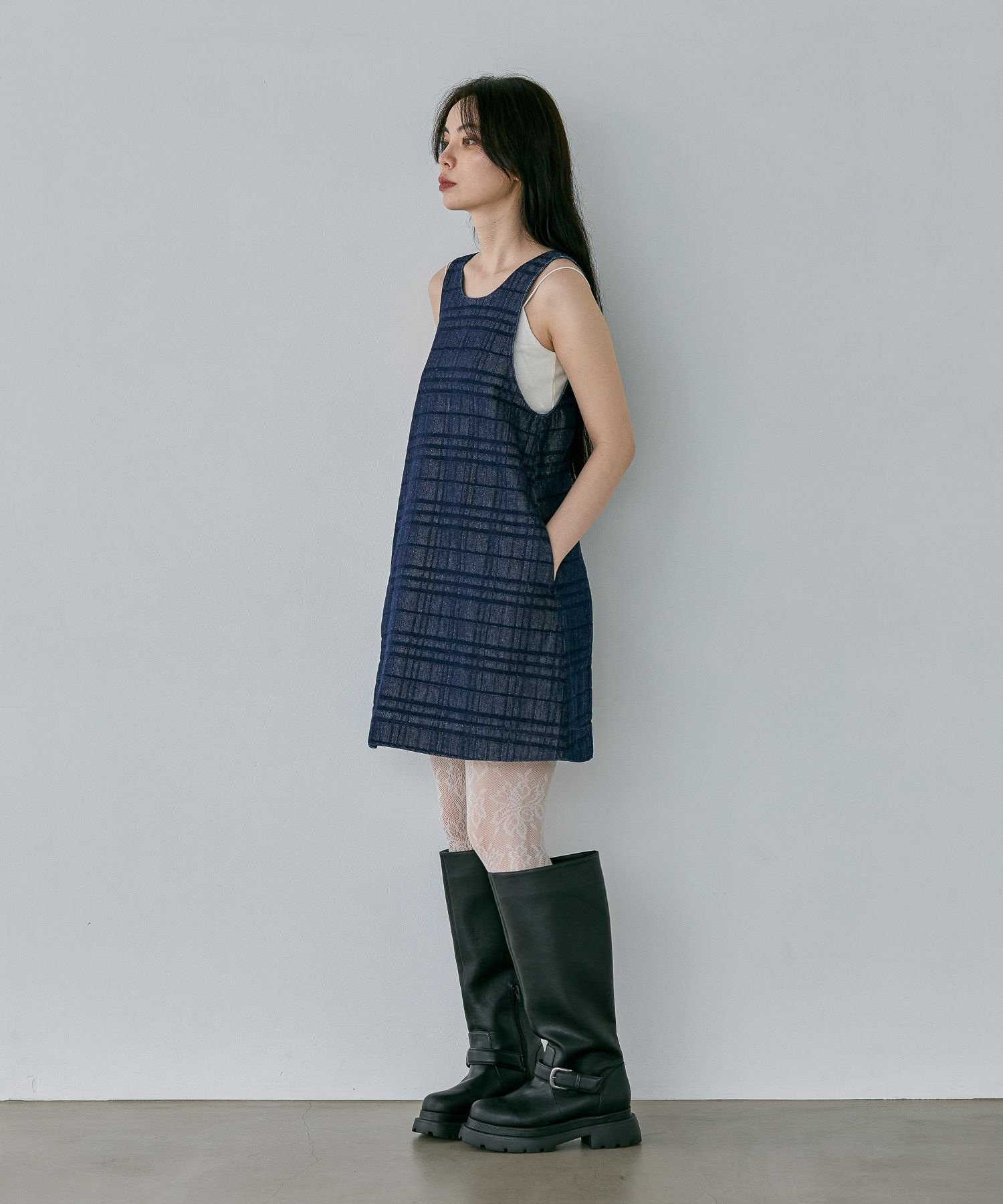 JEANASIS ジャガードデニムミニワンピース ジーナシス ワンピース・ドレス チュニック ブルー