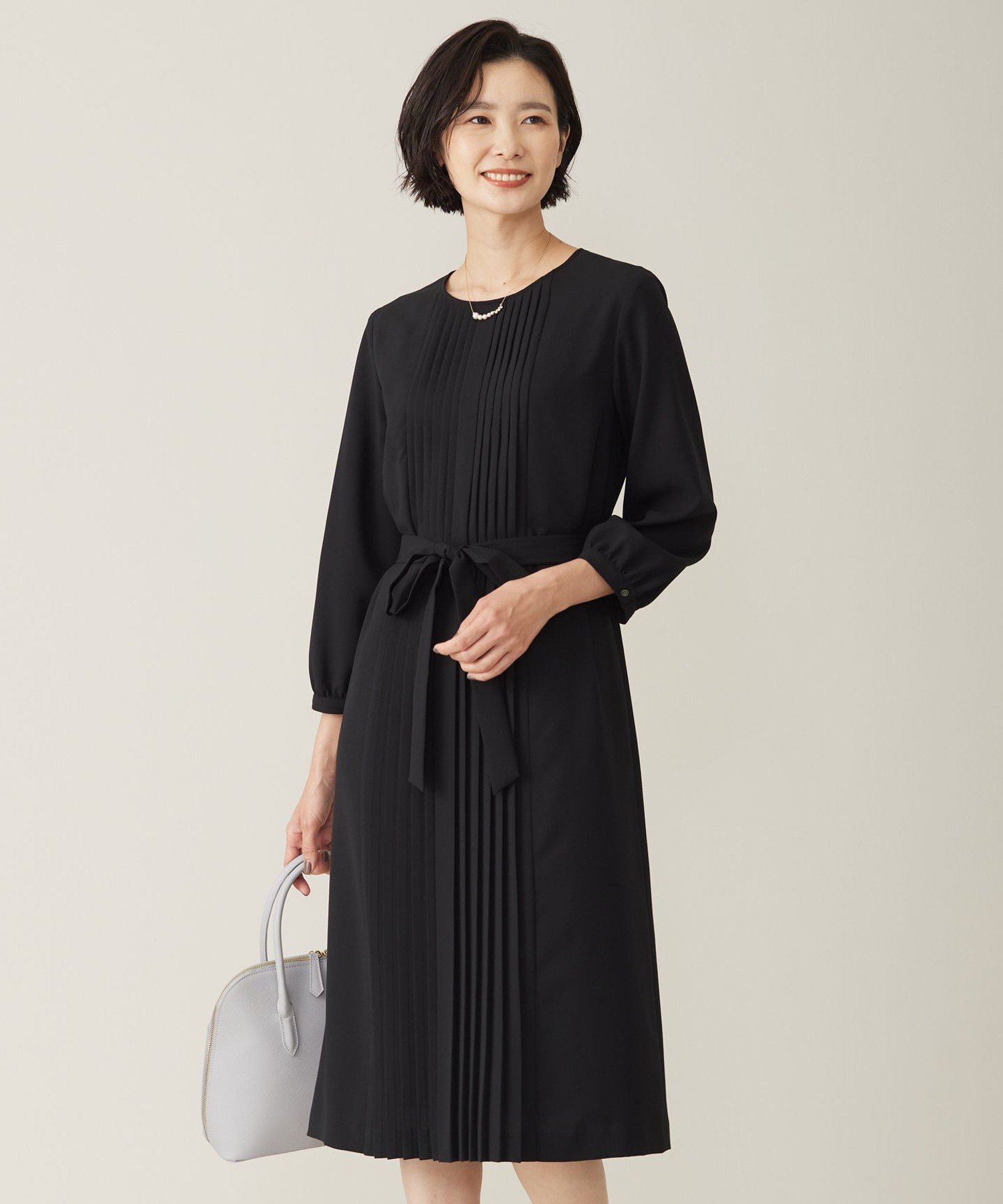 J.PRESS LADIES L 【洗える】ノルディス2wayジョーゼット フロントプリーツ ワンピース ジェイプレス ワンピース・ドレス ワンピース グレー ベージュ ブラック ネイビー