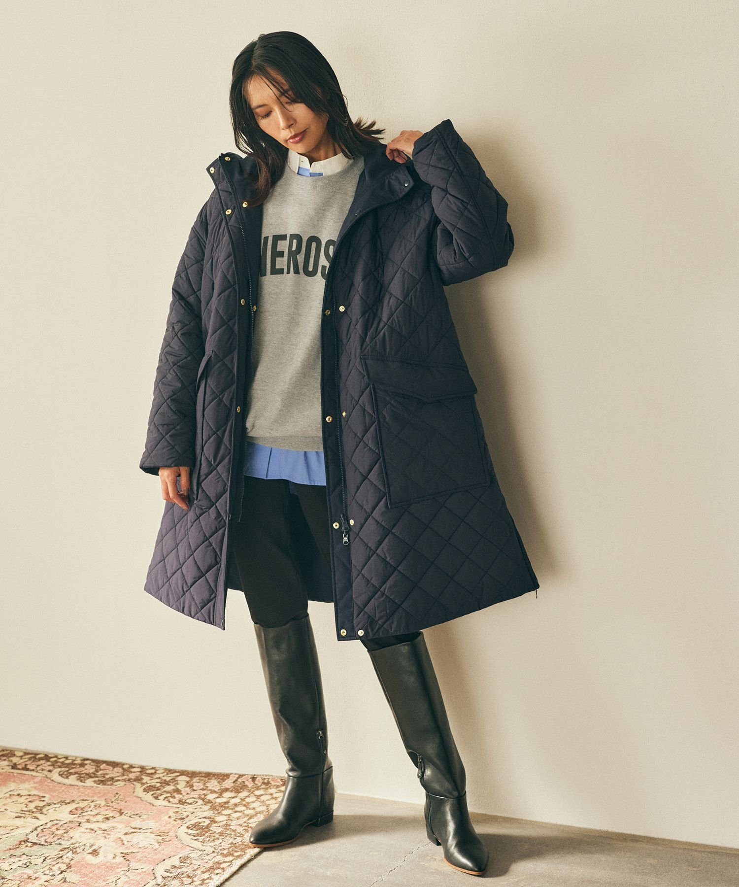 【SALE／10%OFF】BARNYARDSTORM Oggi.jp掲載 エディター三尋木奈保さんセレクト/2WAY中綿ブルゾン(WEB限定サイズL) バンヤードストーム ジャケット・アウター ブルゾン・ジャンパー ネイビー ブラック【送料無料】のサムネイル