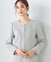 COMME CA ISM 【セットアップ対応】ラメツイード ノーカラージャケット コムサイズム スーツ・フォーマル スーツジャケット ネイビー グレー ブルー【...