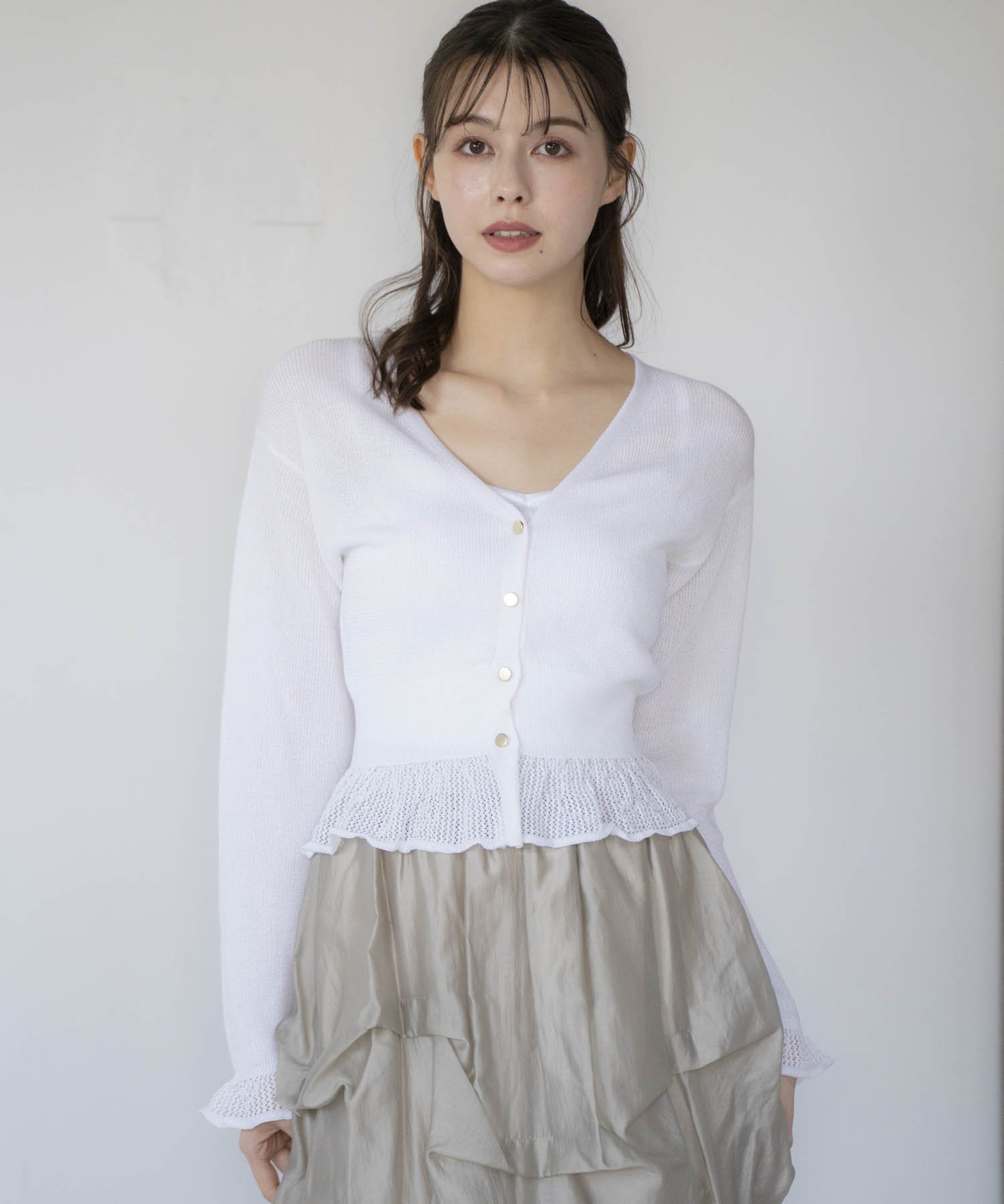 【SALE／60%OFF】Noela 透かし編みリブアンサンブルニット ノエラ トップス ニット ベージュ ホワイト ピンク【送料無料】