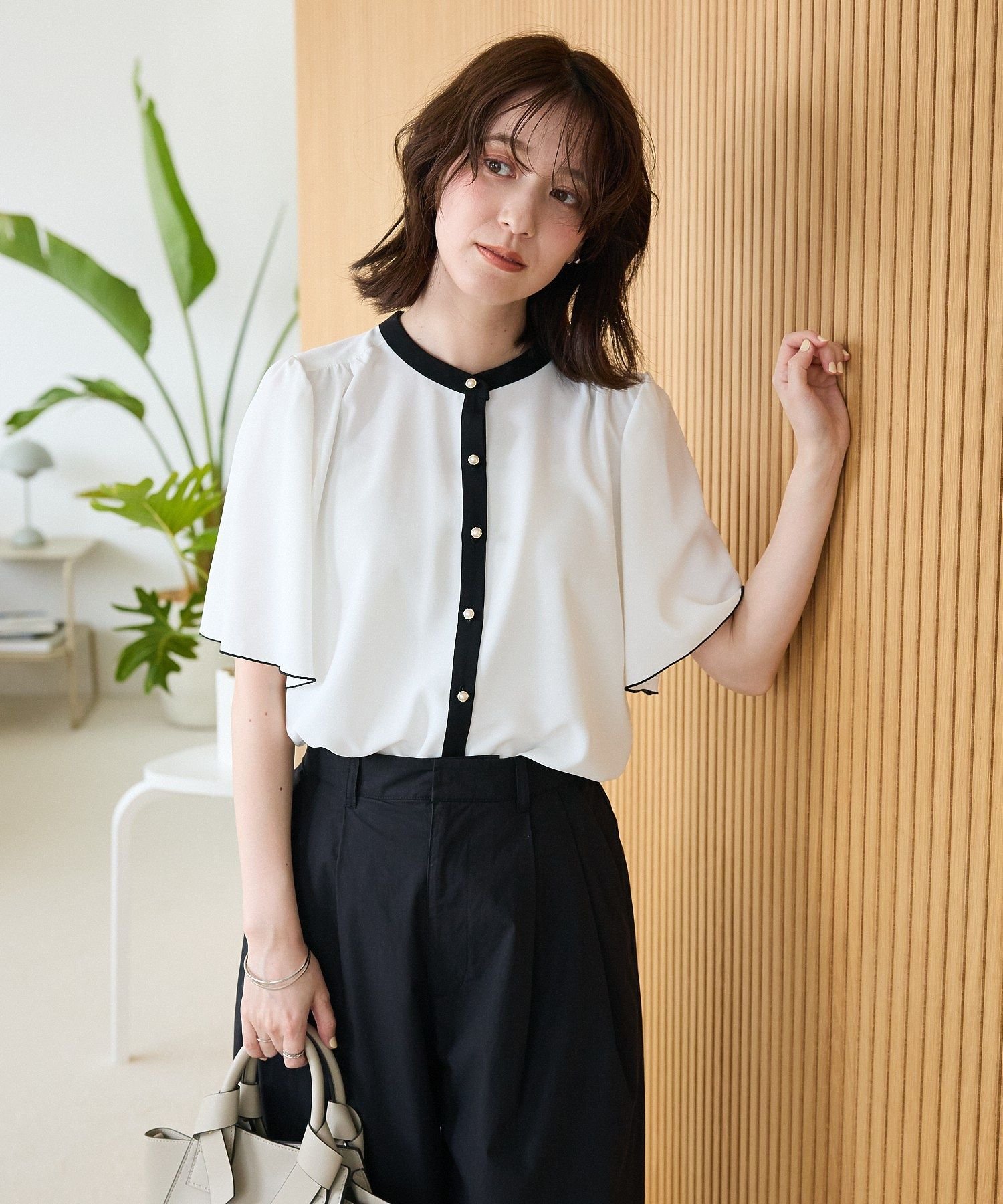 【SALE／50%OFF】Green Parks ・ELENCARE DUE バイカラーブラウス グリーンパークス トップス シャツ・ブラウス ピンク ブルー ホワイト ブラックのサムネイル