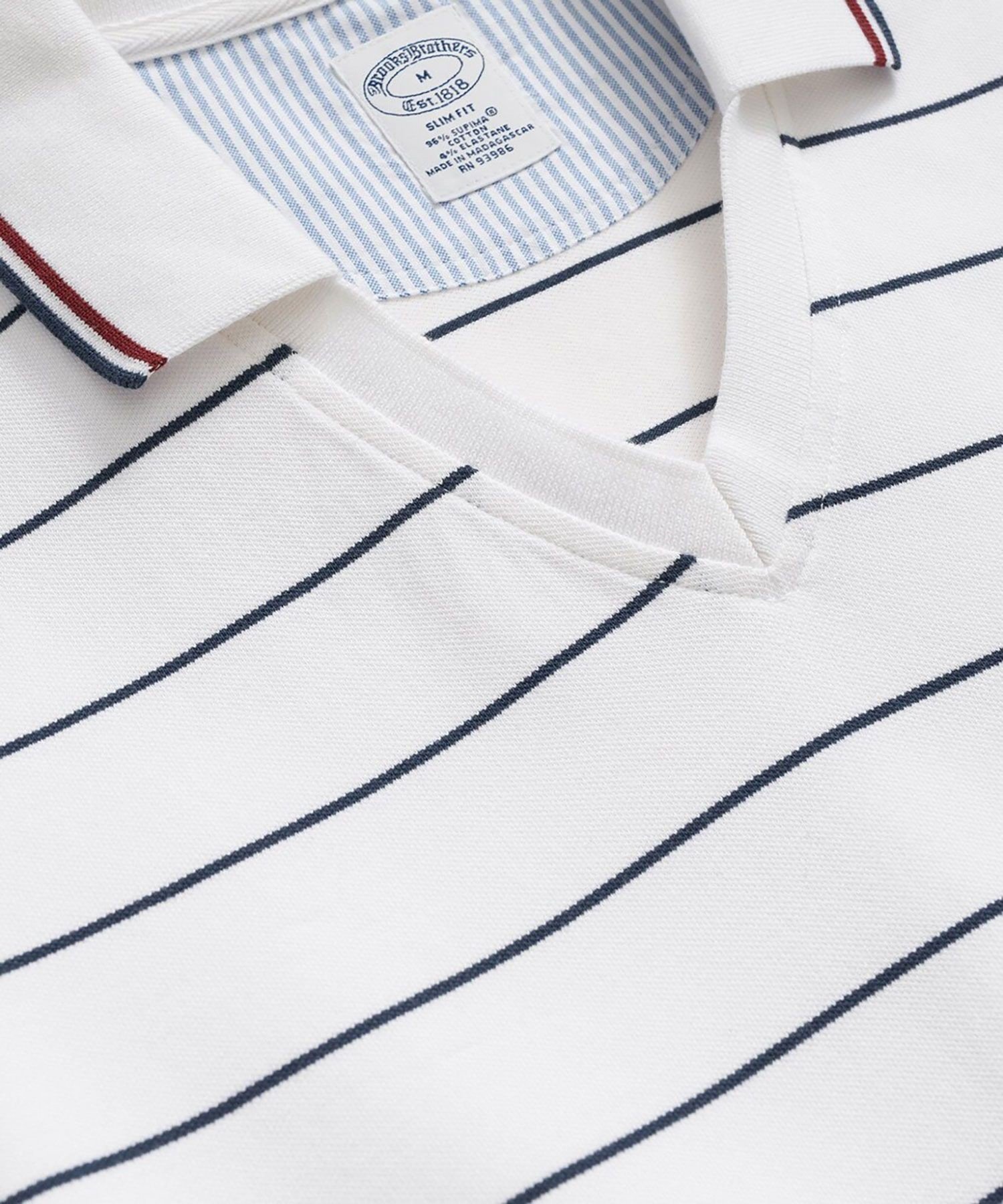 【SALE／35%OFF】BROOKS BROTHERS スーピマコットン GFロゴ サッカーストライプ ジョニーカラーポロシャツ Slim Fit ブルックス ブラザーズ トップス ポロシャツ ネイビー ホワイト【送料無料】