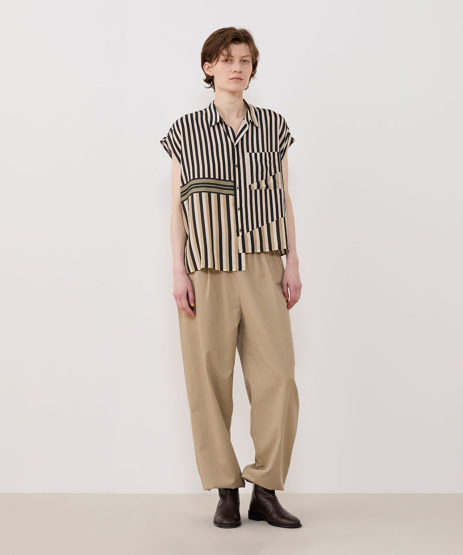 GALERIE VIE シルクハブタエストライププリント アシンメトリーヘムシャツ トゥモローランド トップス シャツ・ブラウス ブラウン【送料無料】