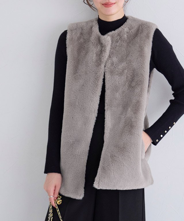 Pierrot フェイクファージレ ピエロ トップス ベスト・ジレ ホワイト【送料無料】