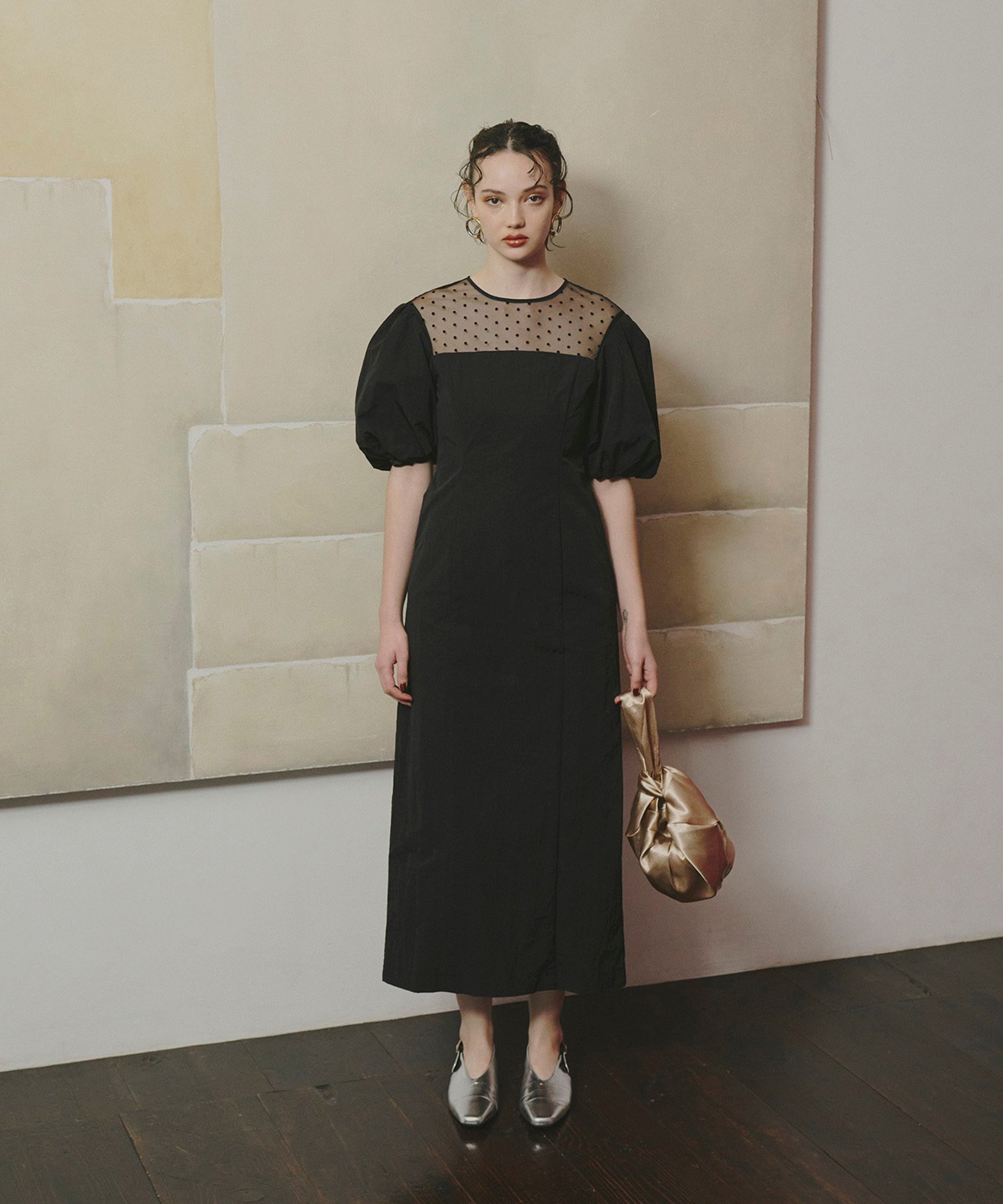 【SALE／70%OFF】ANDRESD 結婚式・二次会対応 ドットチュールドレス アンドレスド ワンピース・ドレス ドレス ベージュ ブラック グリーン【送料無料】