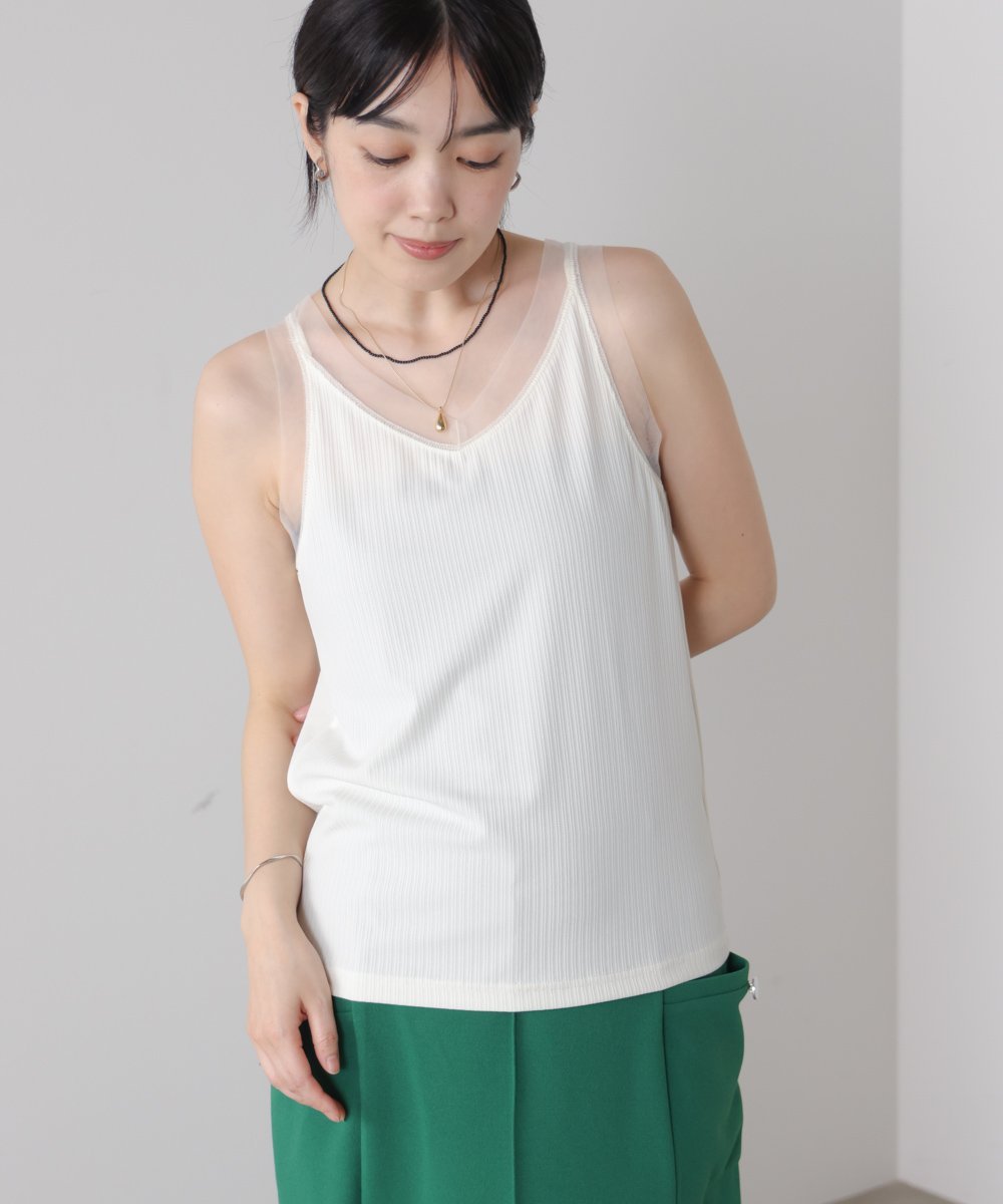【SALE／20%OFF】Bou Jeloud チュール切替タンクトップ バブ / ブージュルード トップス ノースリーブ・タンクトップ ホワイト ブラック グレー