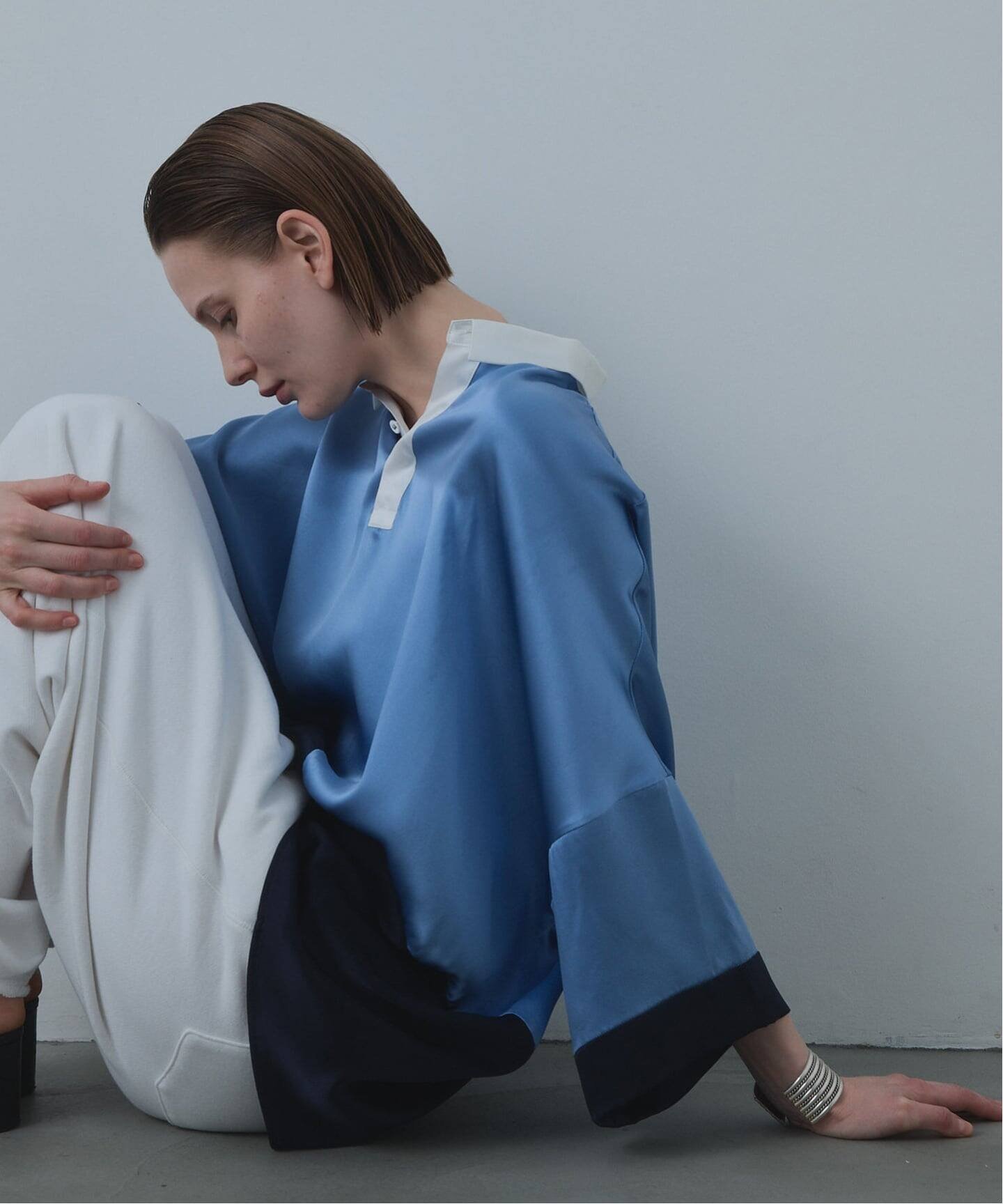CALMER SILK RUGGER SHIRT / シルクラガーシャツ スピックアンドスパン トップス シャツ・ブラウス ブルー【送料無料】