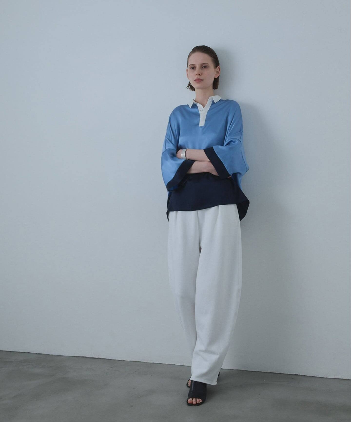 CALMER SILK RUGGER SHIRT / シルクラガーシャツ スピックアンドスパン トップス シャツ・ブラウス ブルー【送料無料】