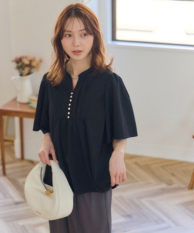 【SALE／4%OFF】Pierrot 【接触冷感/UV/ウォッシャブル】フレアスリーブブザムTブラウス ピエロ トップス シャツ・ブラウス ホワイト グレー ブルー ブラック
