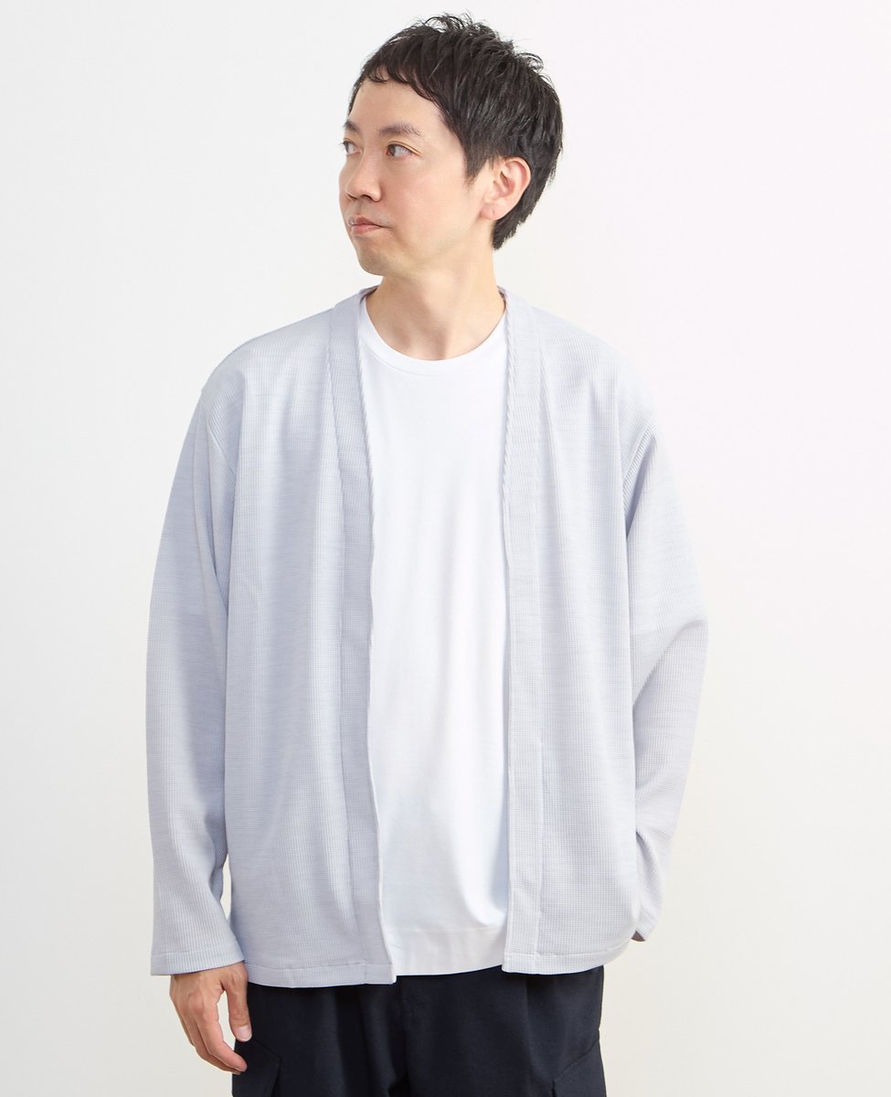 MEN'S MELROSE リランチェワッフルボタンレスカーディガン メンズメルローズ トップス カーディガン グレー ネイビー【送料無料】