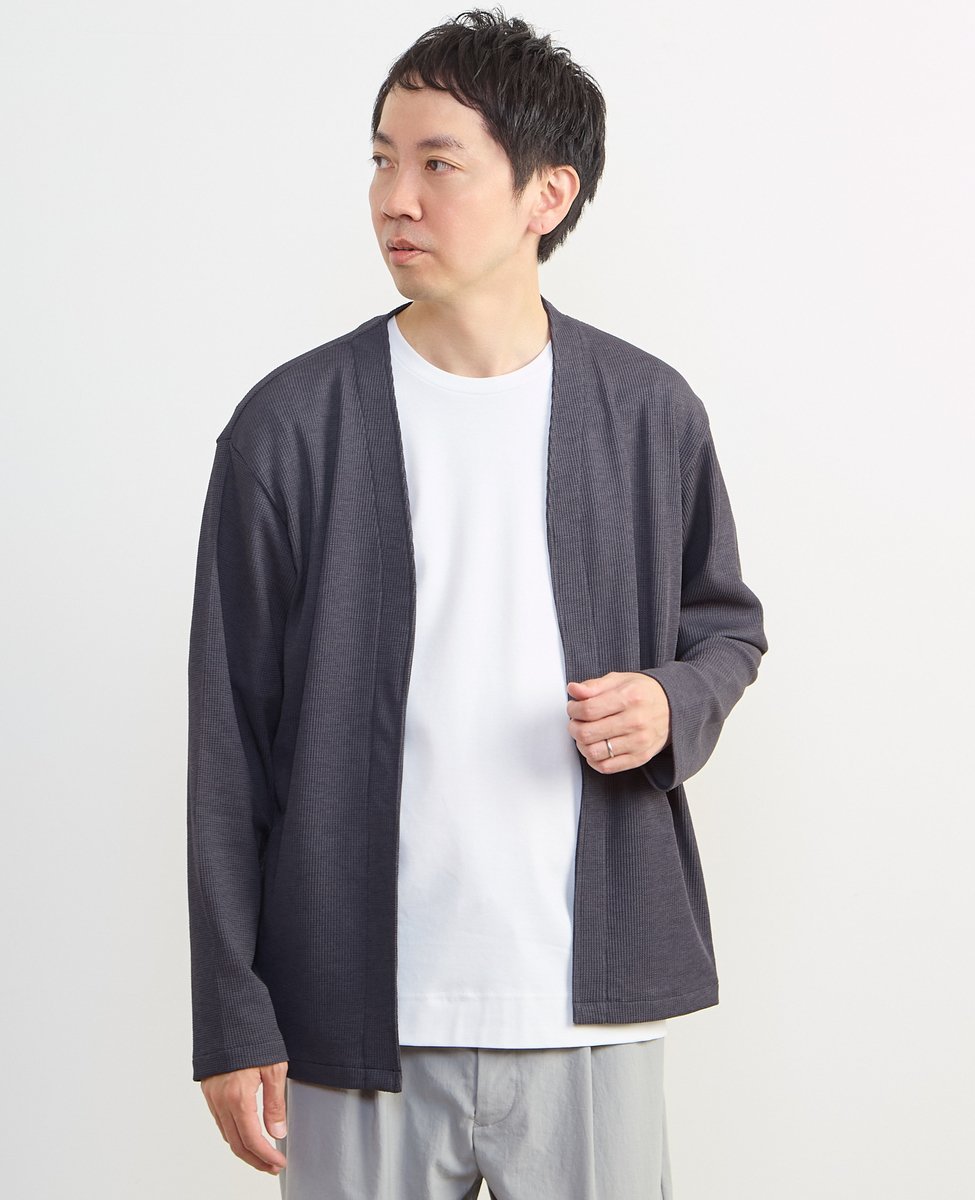 MEN'S MELROSE リランチェワッフルボタンレスカーディガン メンズメルローズ トップス カーディガン グレー ネイビー