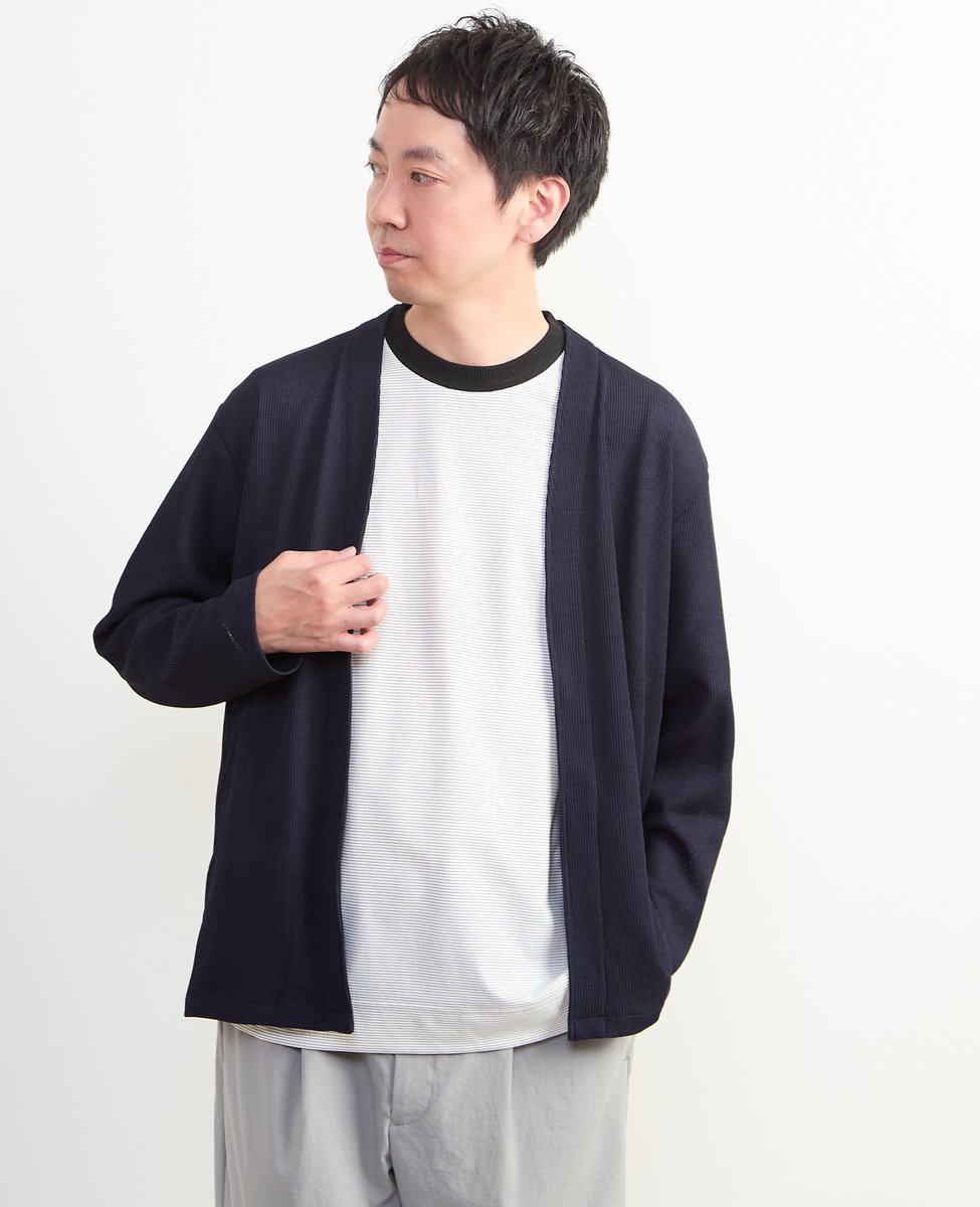 MEN'S MELROSE リランチェワッフルボタンレスカーディガン メンズメルローズ トップス カーディガン グレー ネイビー