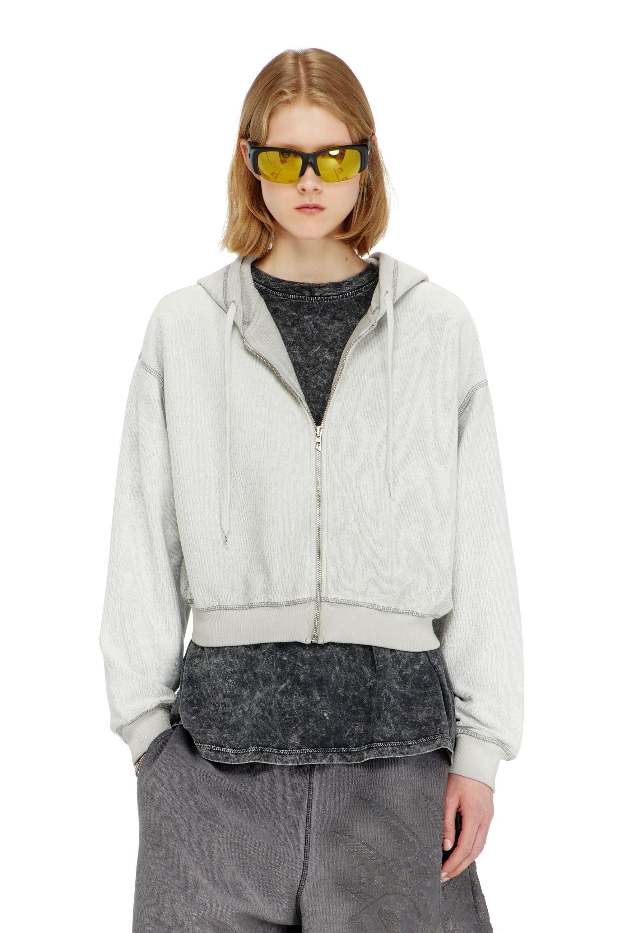 DIESEL ウィメンズ ジップアップパーカー F-SUNNY-HOOD-ZIP ディーゼル トップス パーカー・フーディー グレー ホワイト【送料無料】