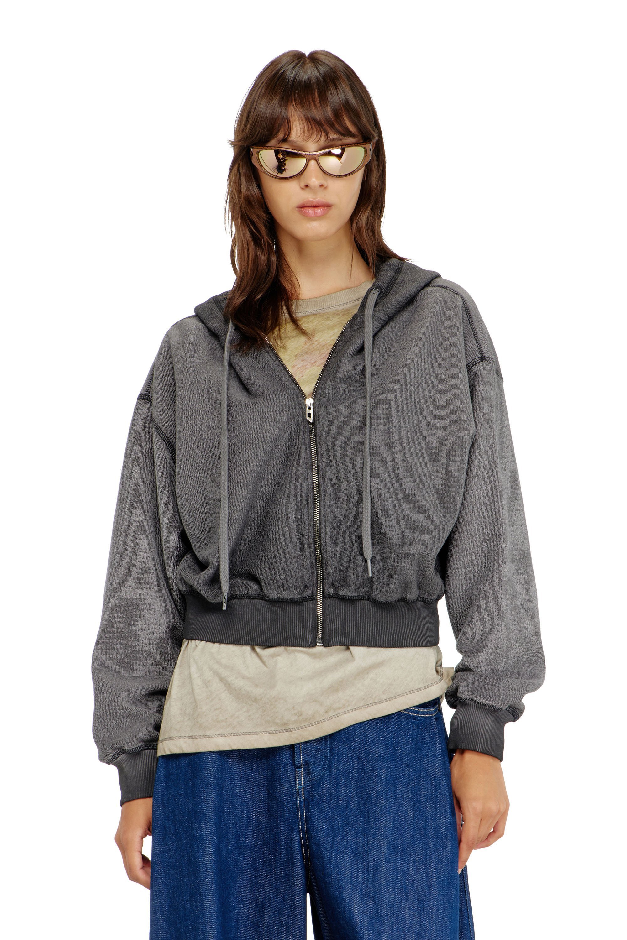 ウィメンズ ジップアップパーカー F-SUNNY-HOOD-ZIP ディーゼル トップス パーカー・フーディー グレー ホワイト