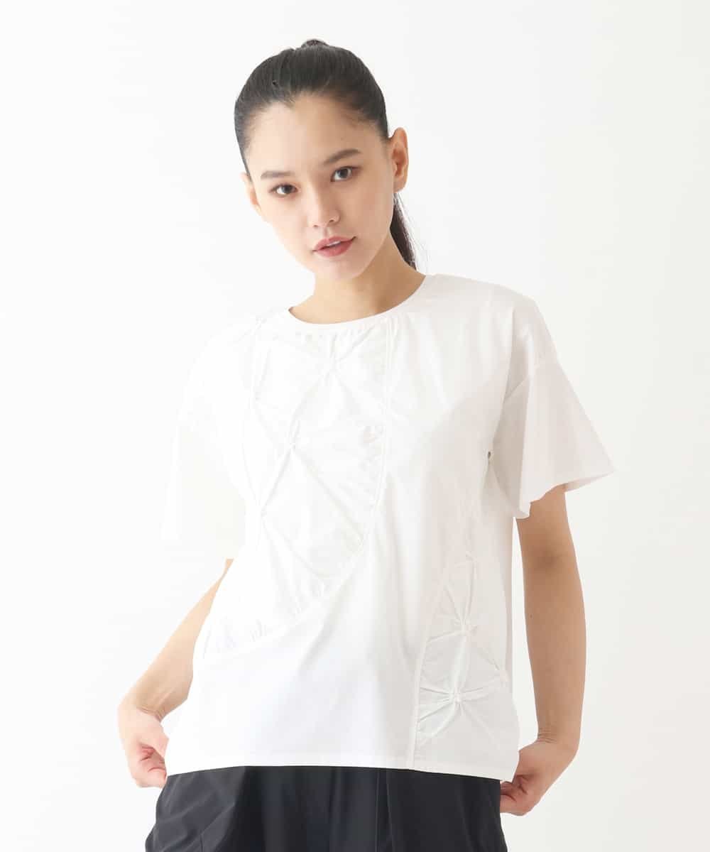 【SALE/50%OFF】HIROKO BIS スモッキングタック刺繍Tシャツ /洗える ヒロコ ビス トップス カットソー・Tシャツ グレー ホワイト【送料無料】