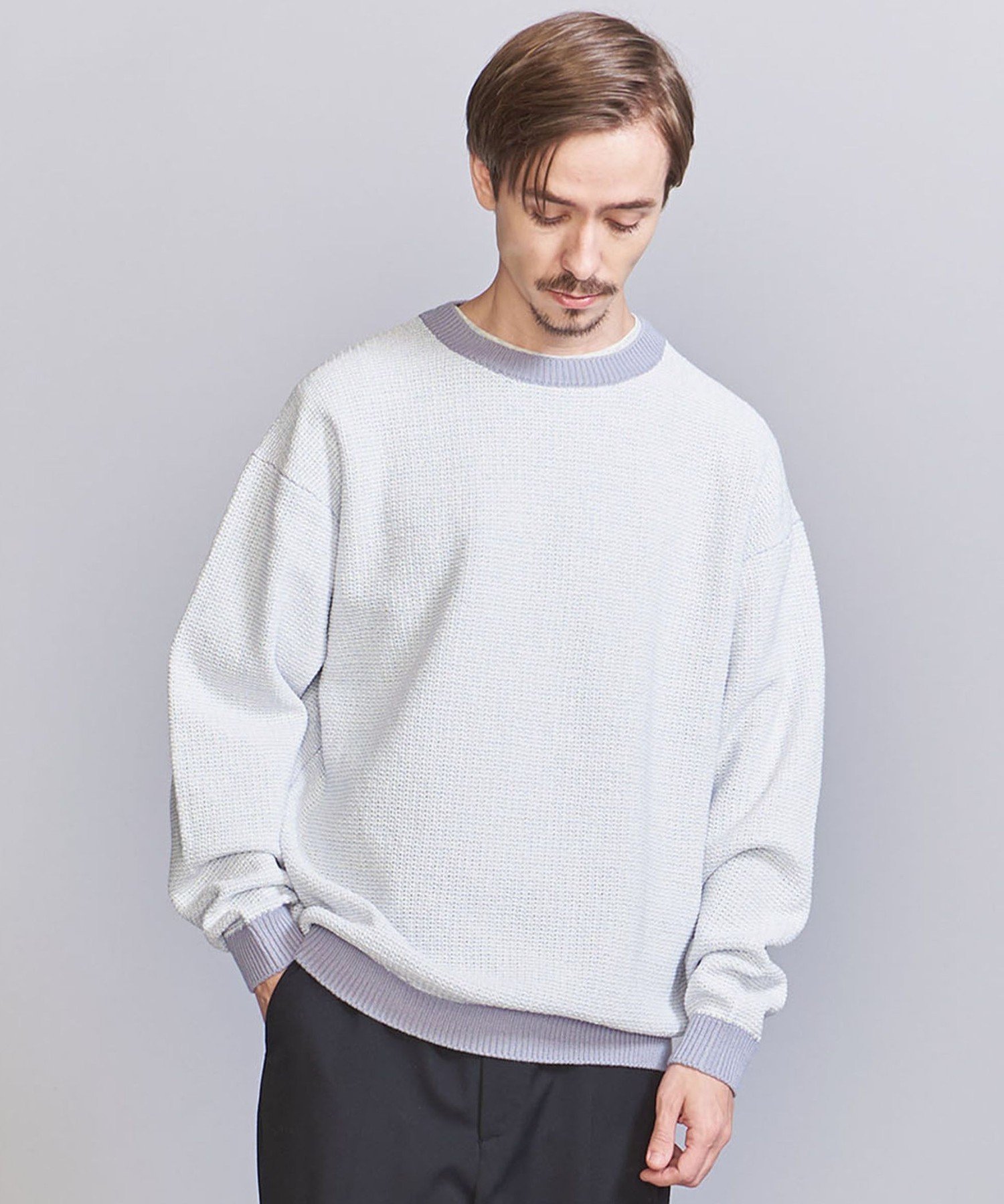 【SALE/70%OFF】BEAUTY&YOUTH UNITED ARROWS PLAID パターン クルーネック ニット ユナイテッドアローズ アウトレット トップス ニット グレー ブルー ベージュ【送料無料】