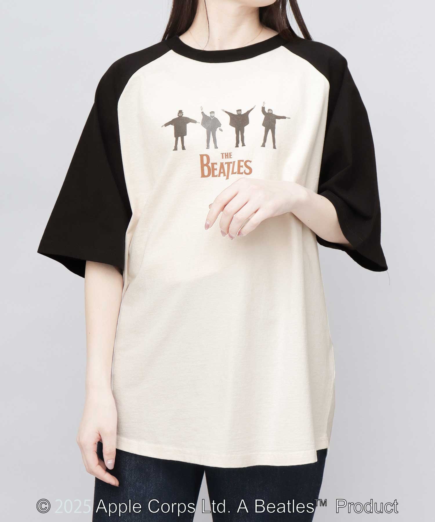 . THE BEATLES ビートルズ Tシャツ 古着風 ラグラン バンドTシャツ エー.エム.エス. トップス カットソー・Tシャツ ブラック ホワイト