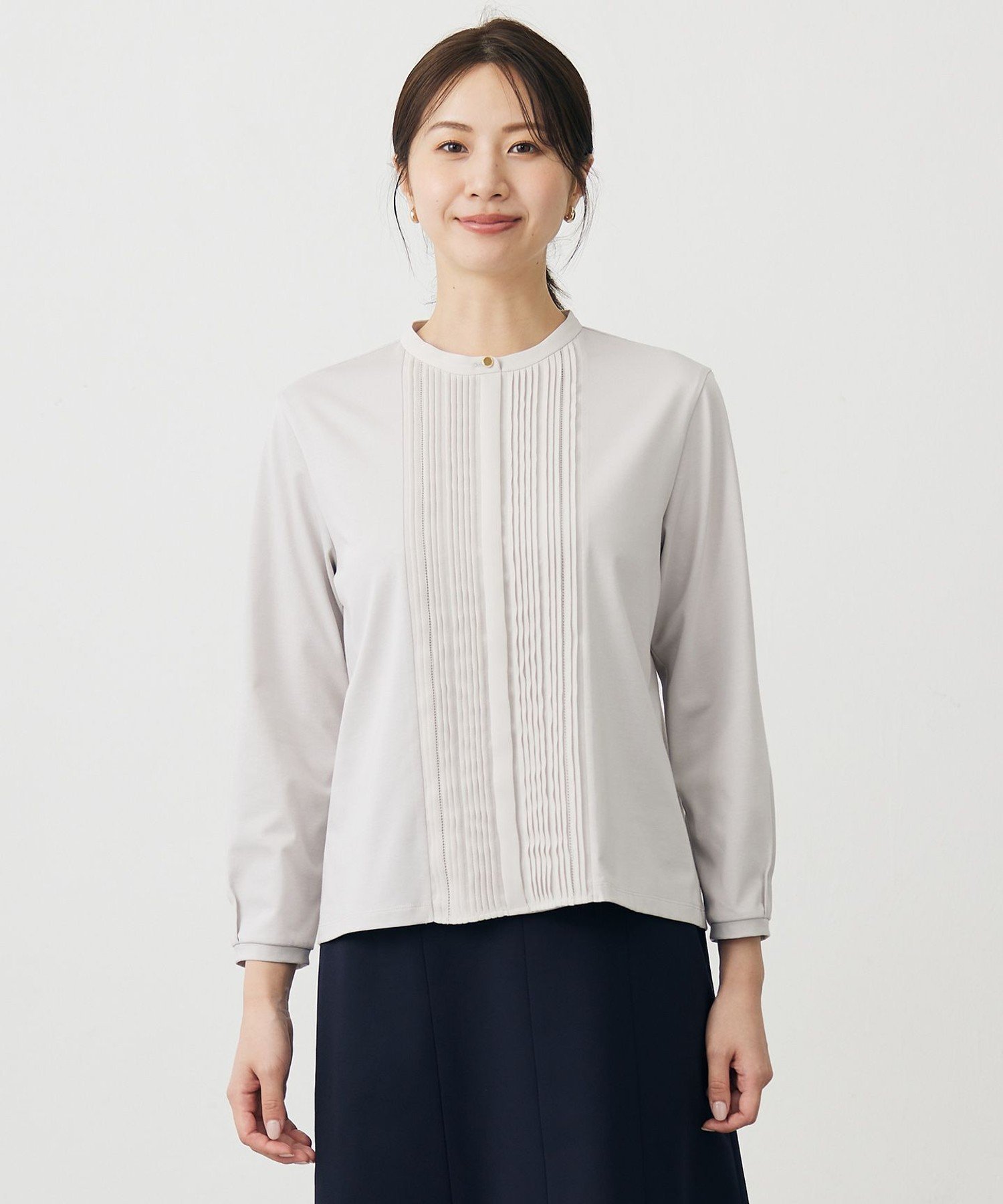 J.PRESS LADIES L プレーティングジャージー カットソー ジェイプレス トップス カットソー・Tシャツ グレー ホワイト