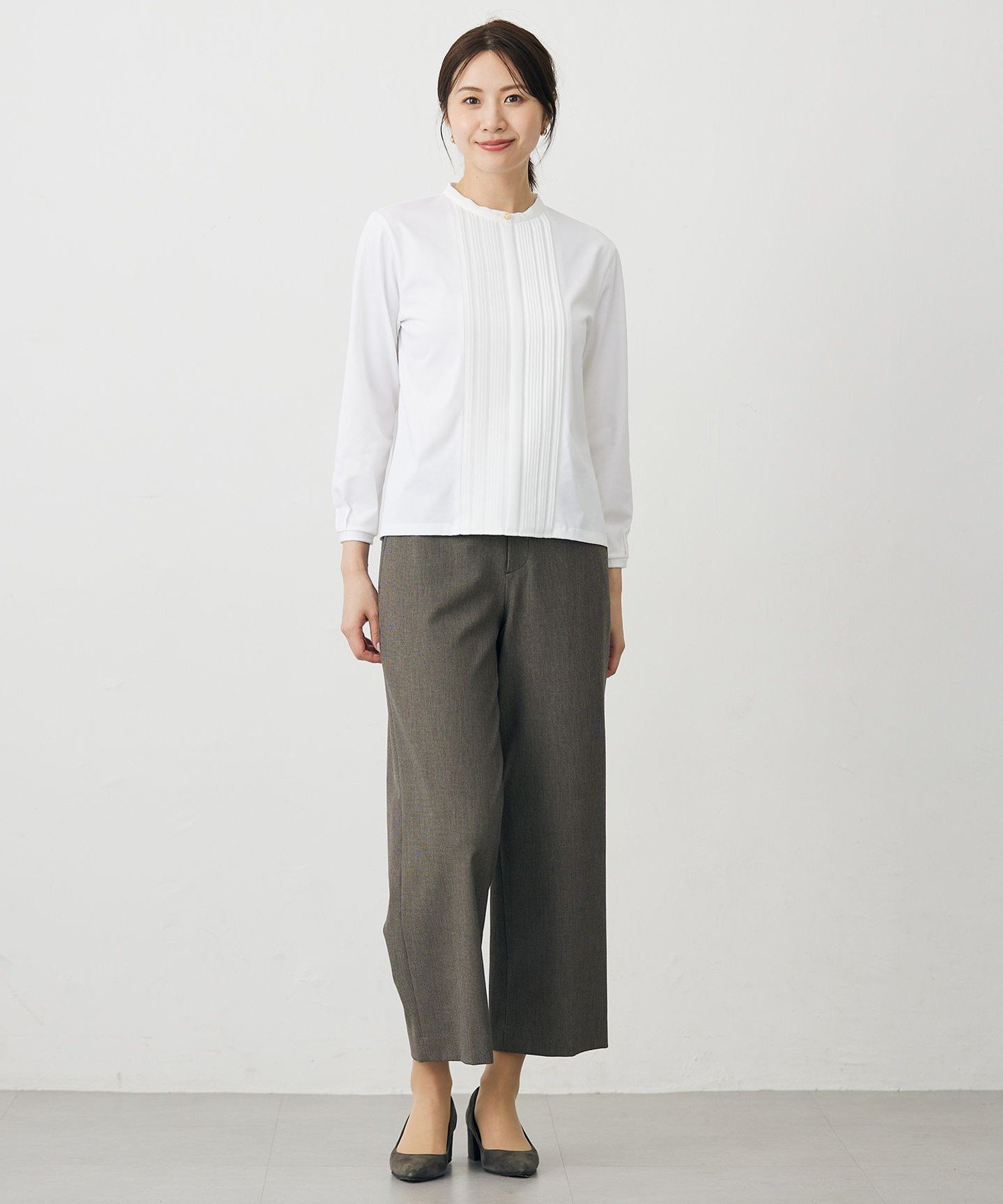 J.PRESS LADIES L プレーティングジャージー カットソー ジェイプレス トップス カットソー・Tシャツ グレー ホワイト