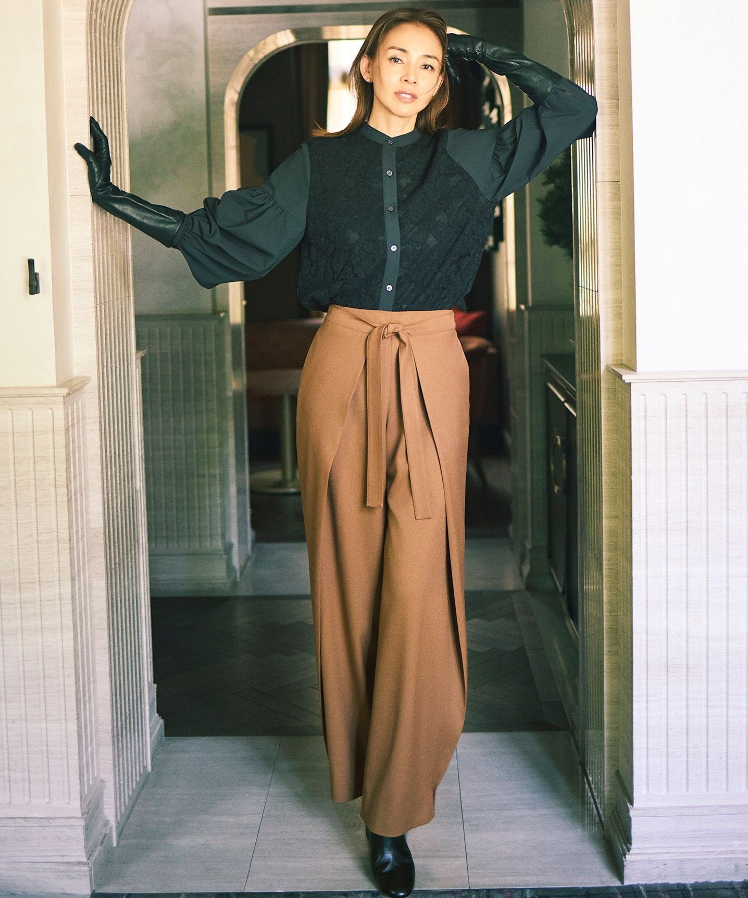 自由区 【SHIHOさん着用】フロントディテールラップワイド パンツ ジユウク パンツ その他のパンツ ブラック ブラウン ワインレッド【送料無料】