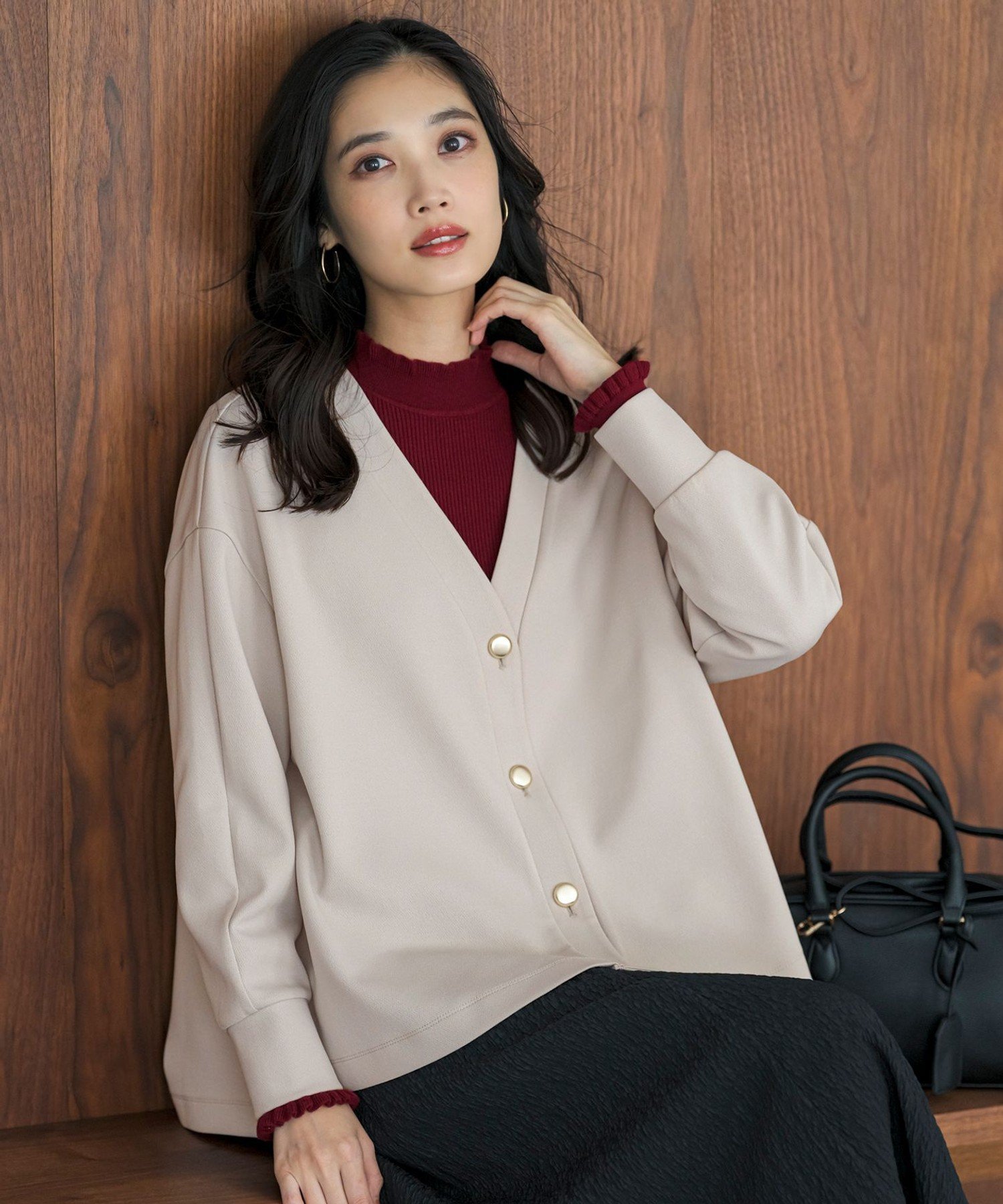 ANY SIS 【洗える】カットジョーゼット カーディガン エニィスィス トップス カーディガン ホワイト ブラック【送料無料】のサムネイル