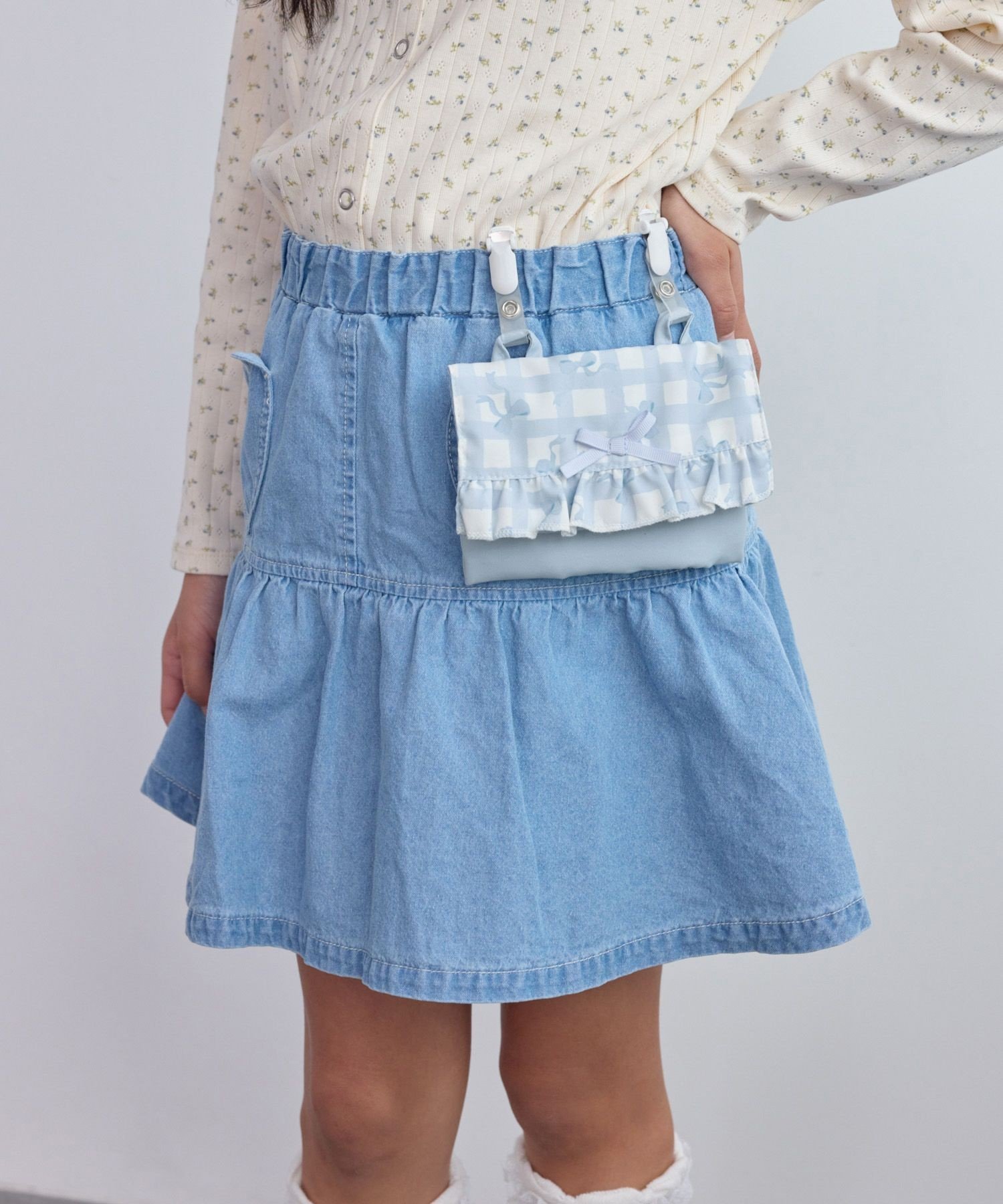 ROPE' PICNIC KIDS 【KIDS/キッズ】チェック*リボン柄移動ポケット ロペピクニック 財布・ポーチ・ケース ポーチ ブルー パープル