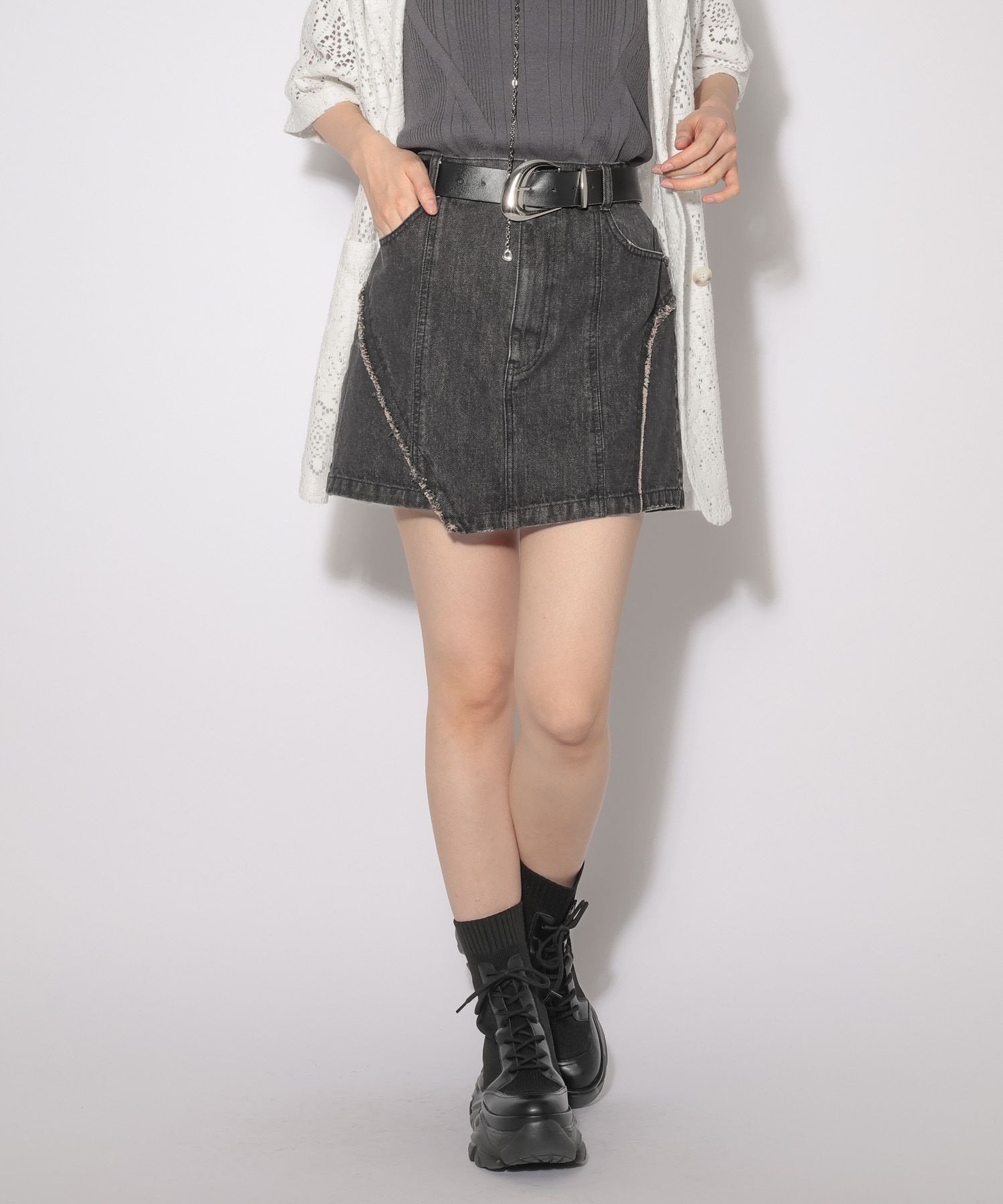 PAGEBOY カーブラインデニムミニスカート ページボーイ スカート ミニスカート ブルー ブラック