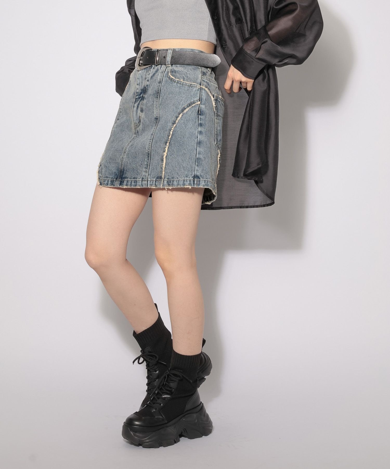 PAGEBOY カーブラインデニムミニスカート ページボーイ スカート ミニスカート ブルー ブラック