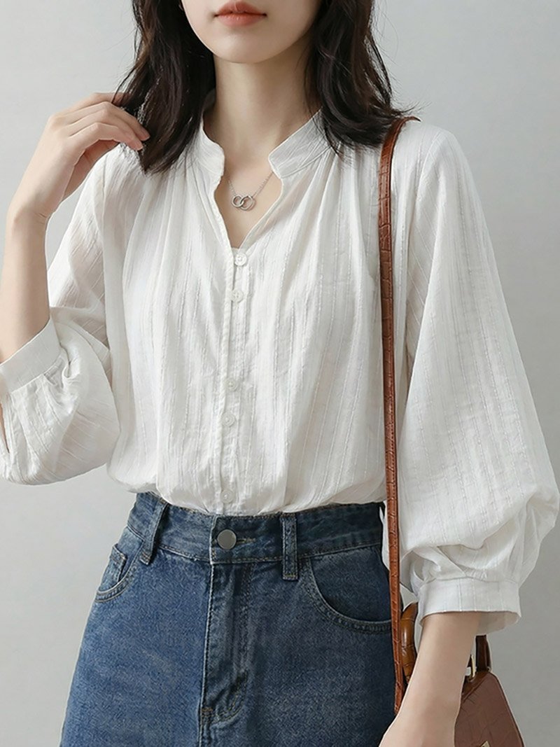 Doux Belle バルーンスリーブスタンドカラーブラウス レディース トップス ドゥー・ベル トップス シャツ・ブラウス ホワイト【送料無料】