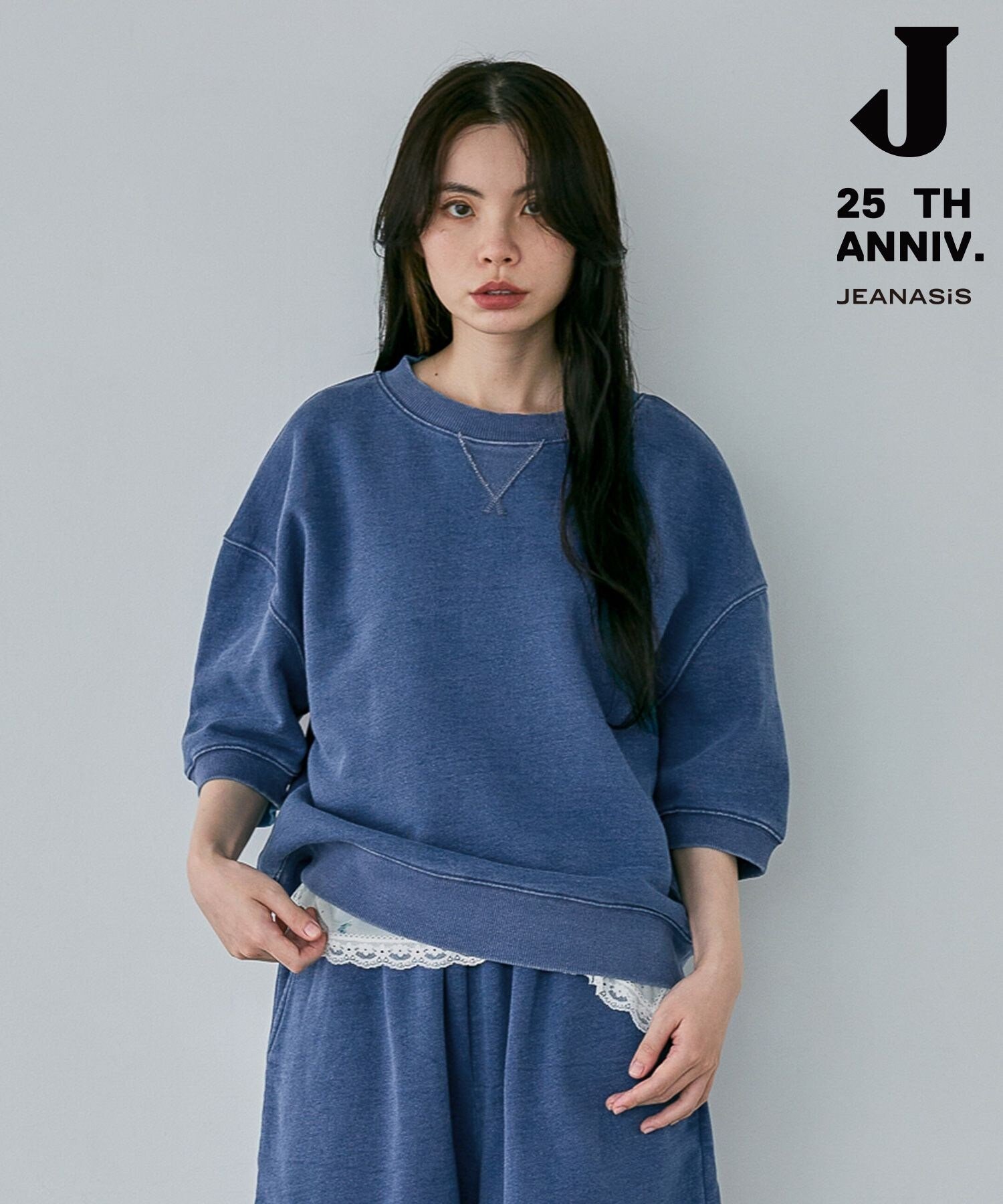 JEANASIS インディゴハーフスリーブスウェットトップス ジーナシス トップス スウェット・トレーナー ブラック ブルー【送料無料】