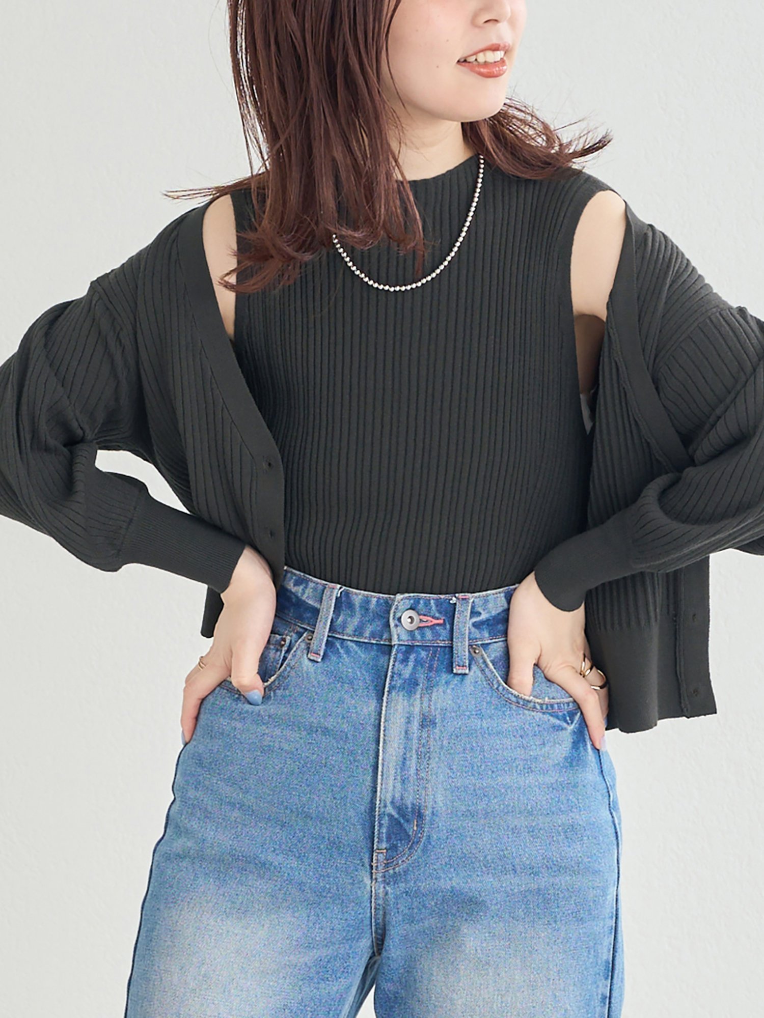 natural couture WEB限定/着まわし抜群の2ピースセット.リブニットアンサンブル ナ ...