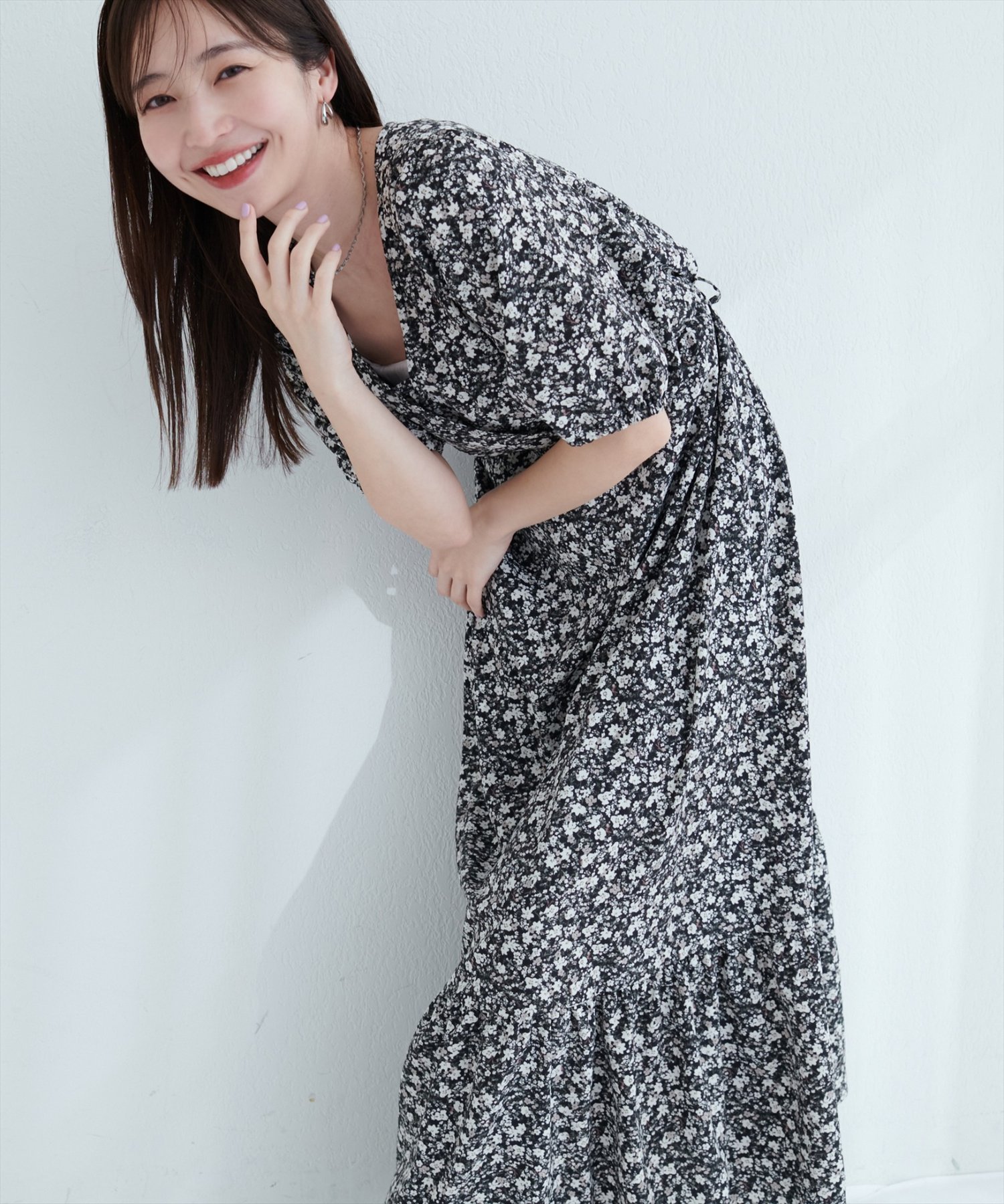 natural couture 【WEB限定】カシュクールパフスリーブワンピース ナチュラルクチュール ワンピース・ドレス その他のワンピース・ドレス【送料無料】のサムネイル