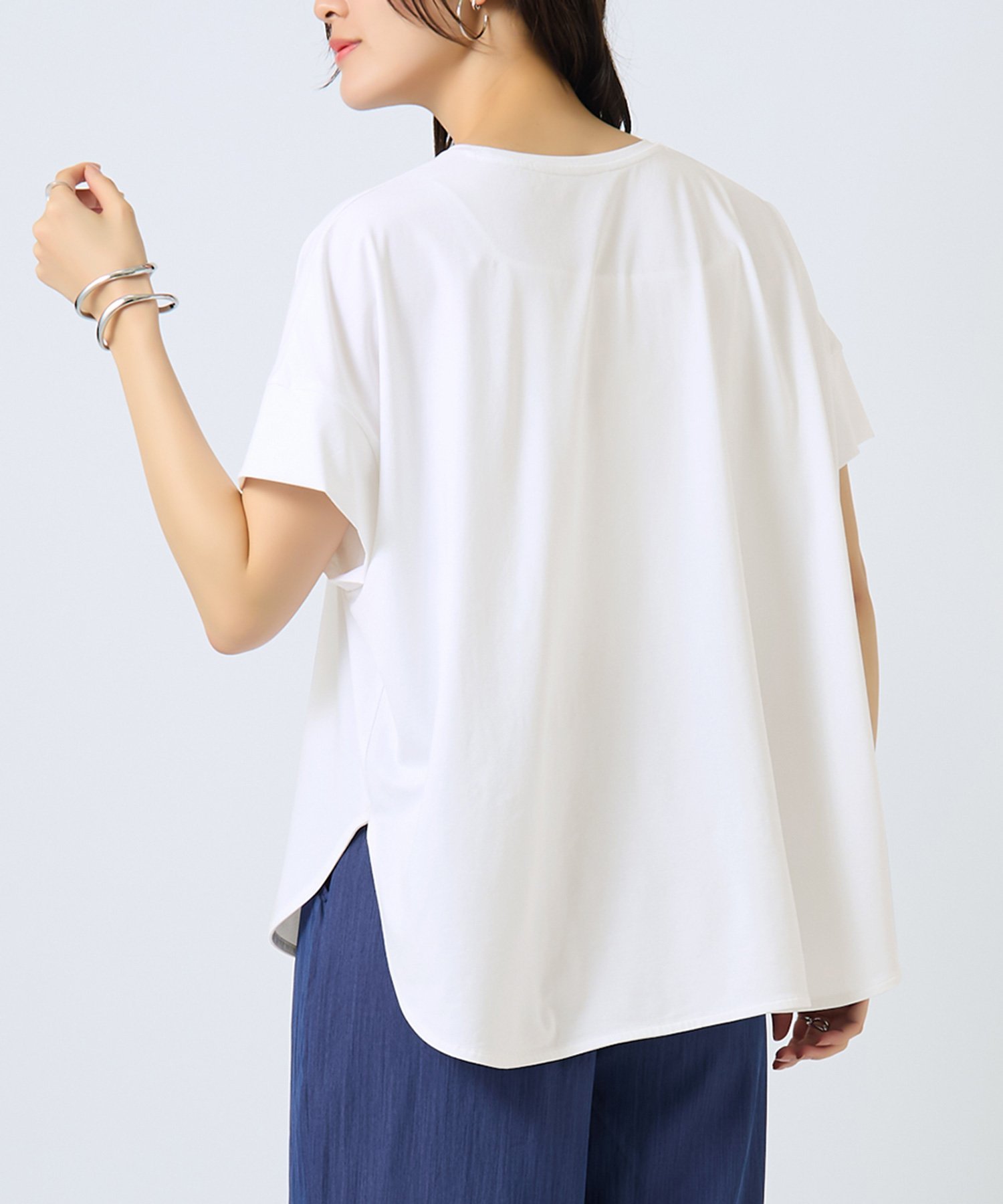 【綿レーヨン】オーバーサイズTシャツ レディース UV対策 ギャルリ イチハチキュウロク バイ グンゼ トップス カットソー・Tシャツ ホワイト