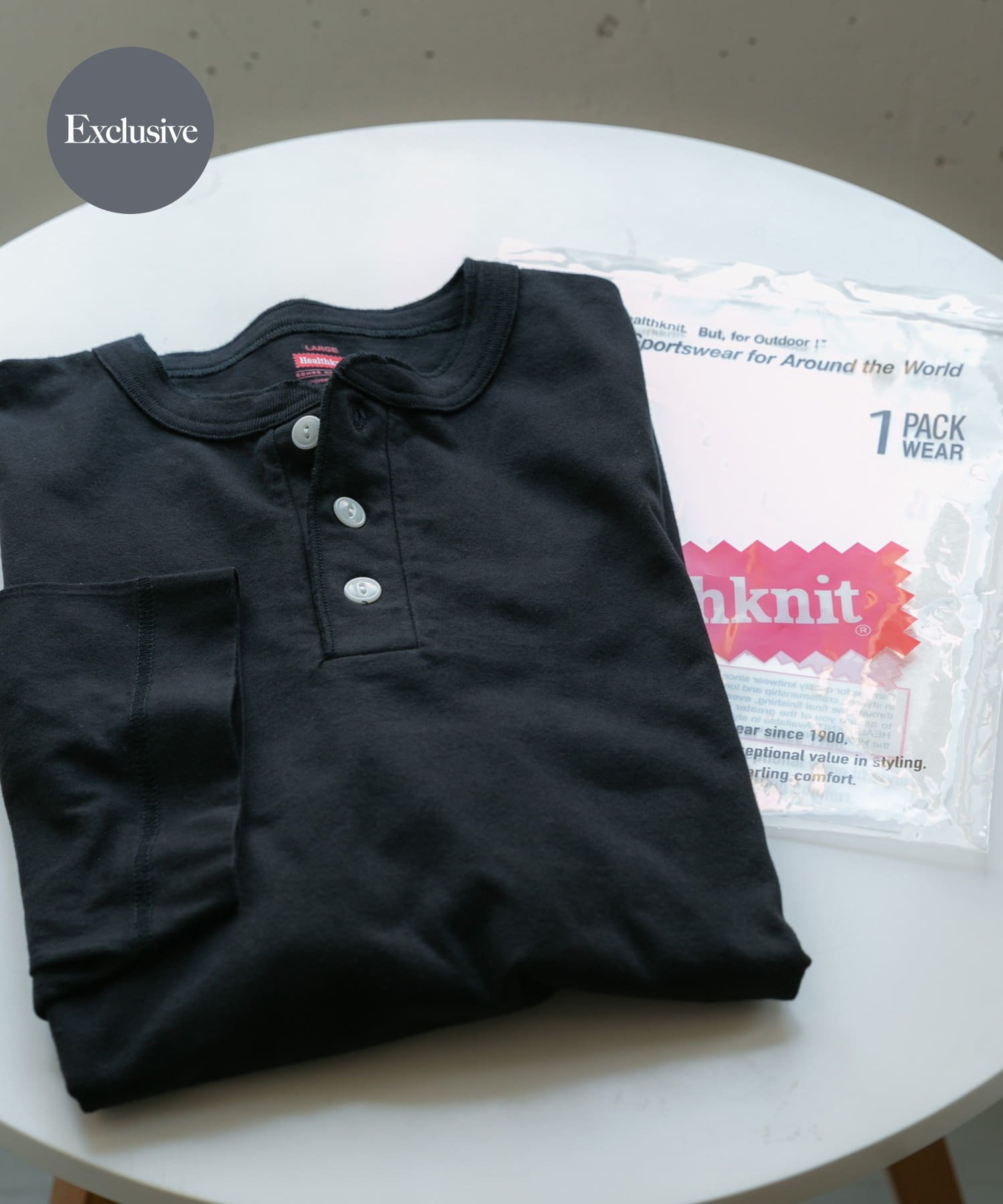 SENSE OF PLACE 『別注』Healthknit×SENSE OF PLACE ヘンリーネックTシャツ センス オブ プレイス トップス カットソー・Tシャツ グレー ブラック