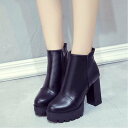 【SALE/34%OFF】Aimoon 厚底 チャンキーヒール ショートブーツ ミニミニストア シューズ・靴 ブーツ ブラック【送料無料】