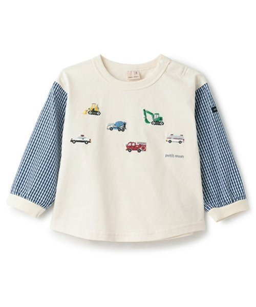 【SALE／50%OFF】petit main 働く車袖布帛Tシャツ ナルミヤオンライン トップス カットソー・Tシャツ ネイビー ホワイトのサムネイル