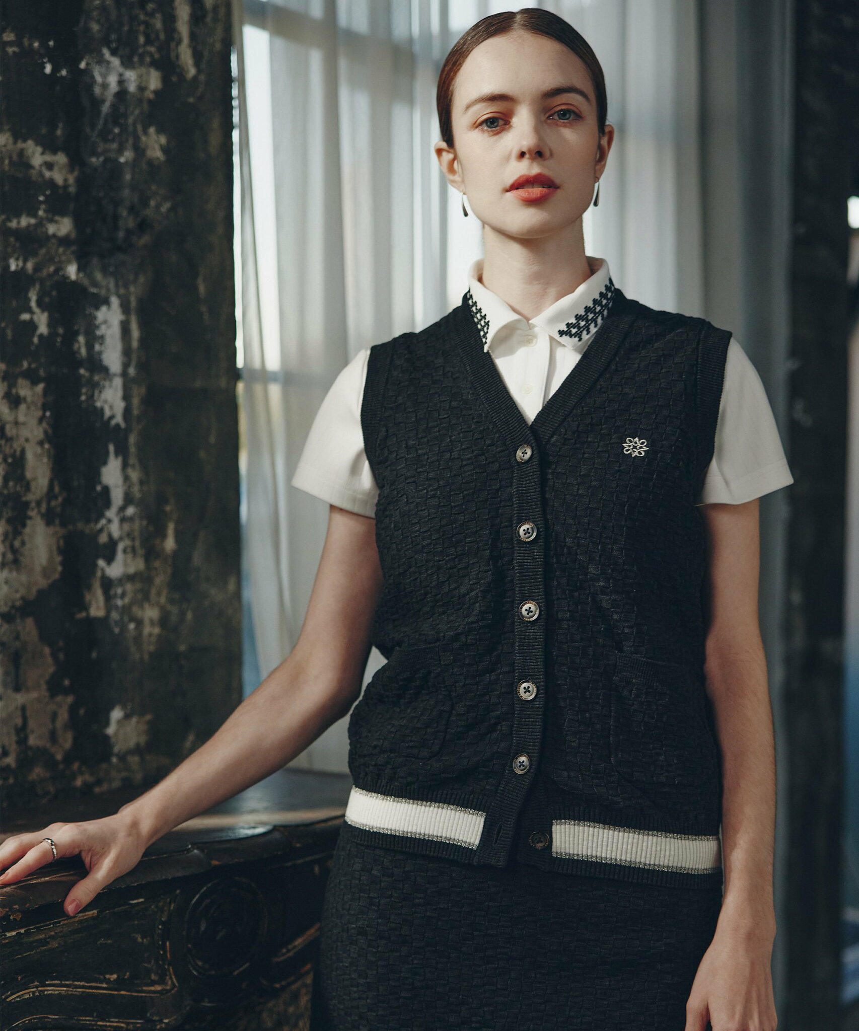 St ANDREWS 9G市松柄裏付きベスト (WOMENS) セントアンドリュース トップス ニット ホワイト ブラック【送料無料】