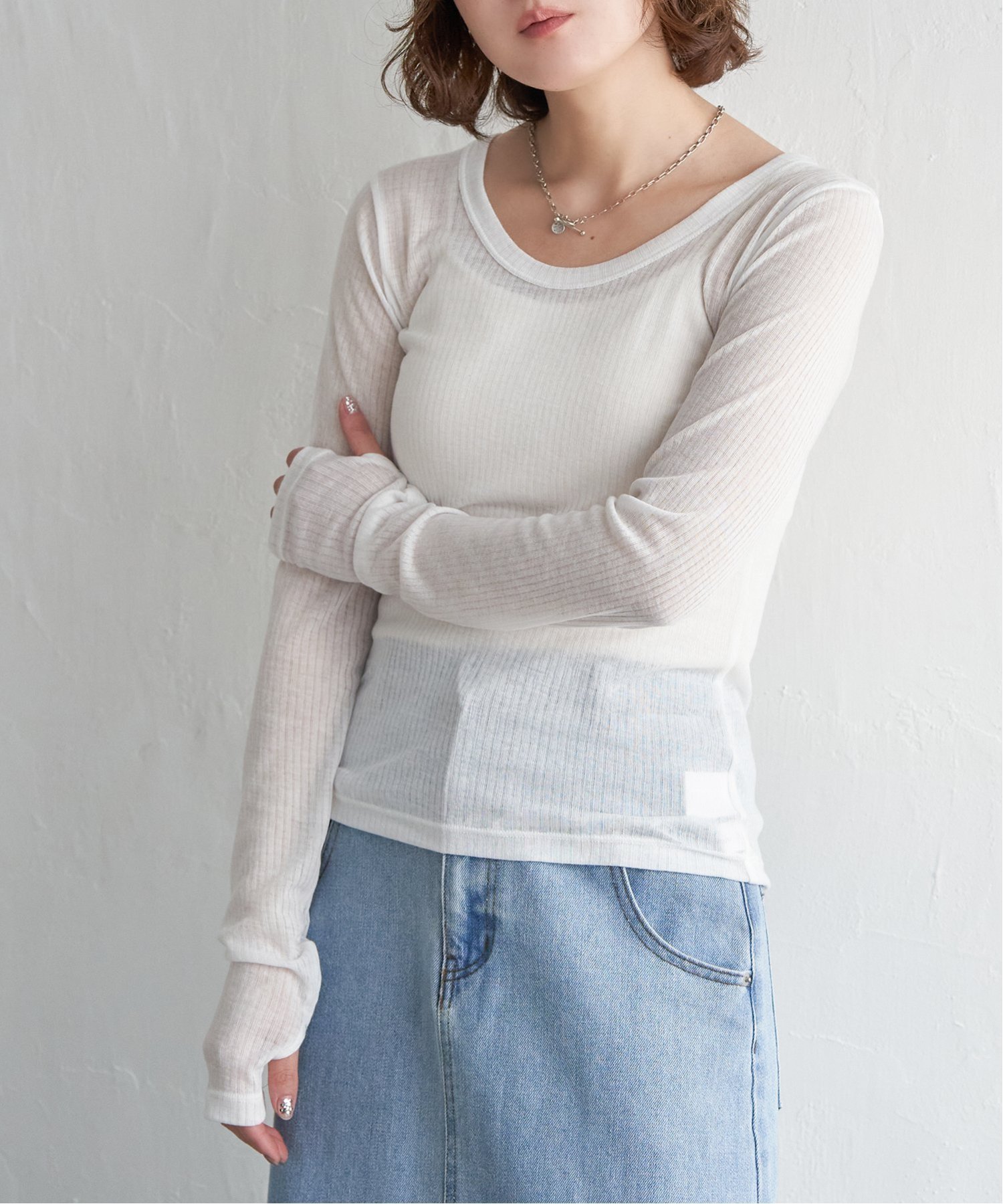 【SALE／42%OFF】notch. シアーテレコロンT ノッチ トップス カットソー・Tシャツ ホワイト ブラックのサムネイル