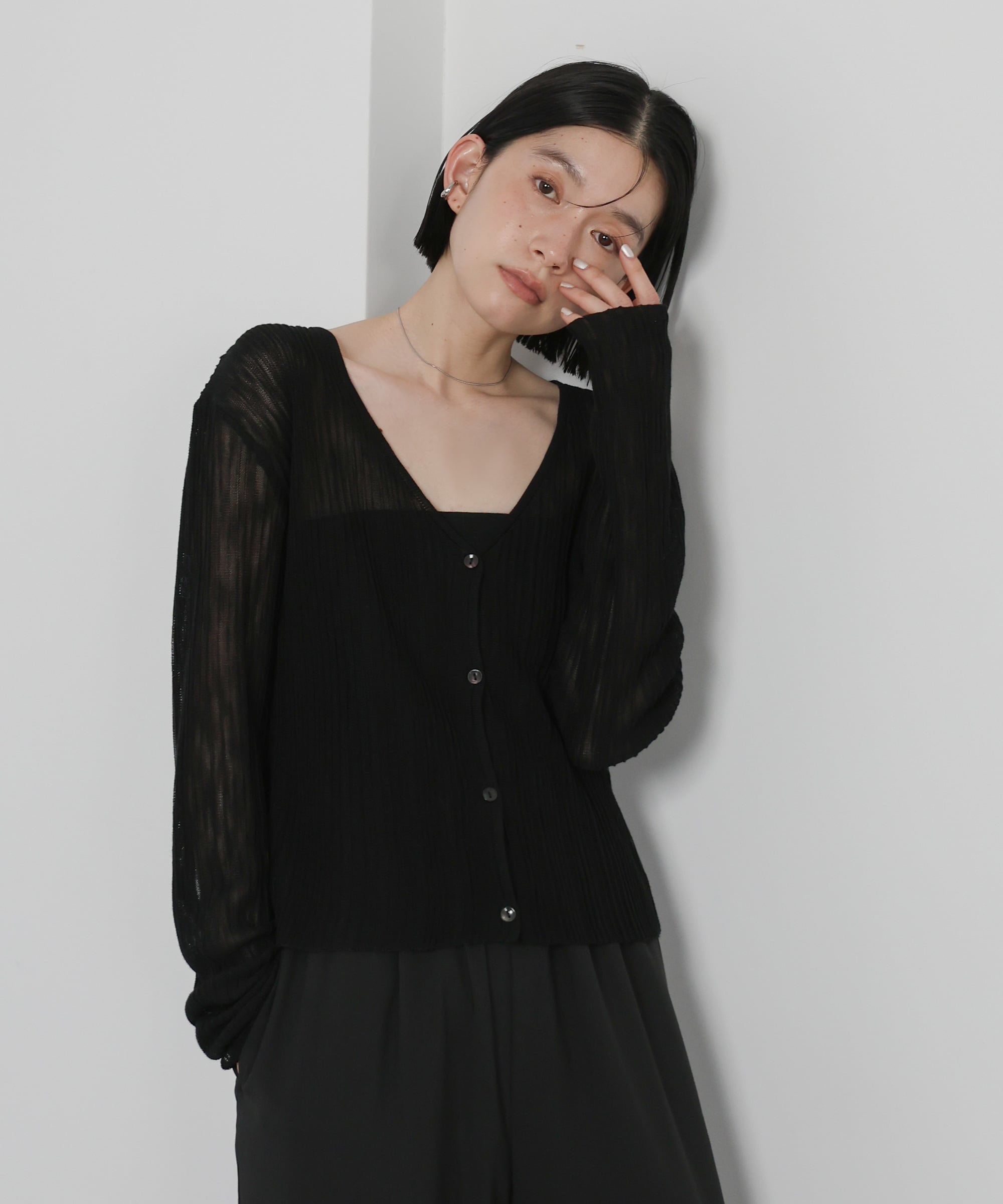 【SALE／30%OFF】SELECT MOCA シアーリブVネックカーディガン【手洗い可】 セレクトモカ トップス カーディガン
