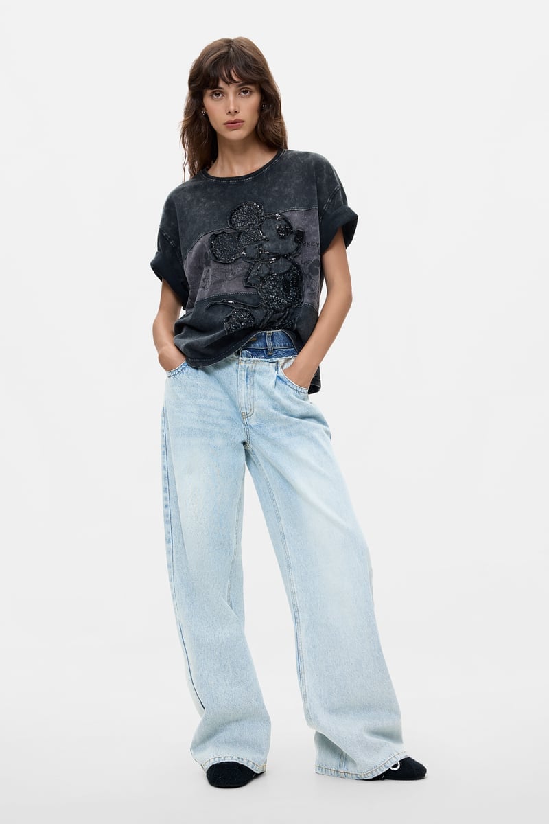 Disney スパンコールTシャツ デシグアル トップス カットソー・Tシャツ ブラック